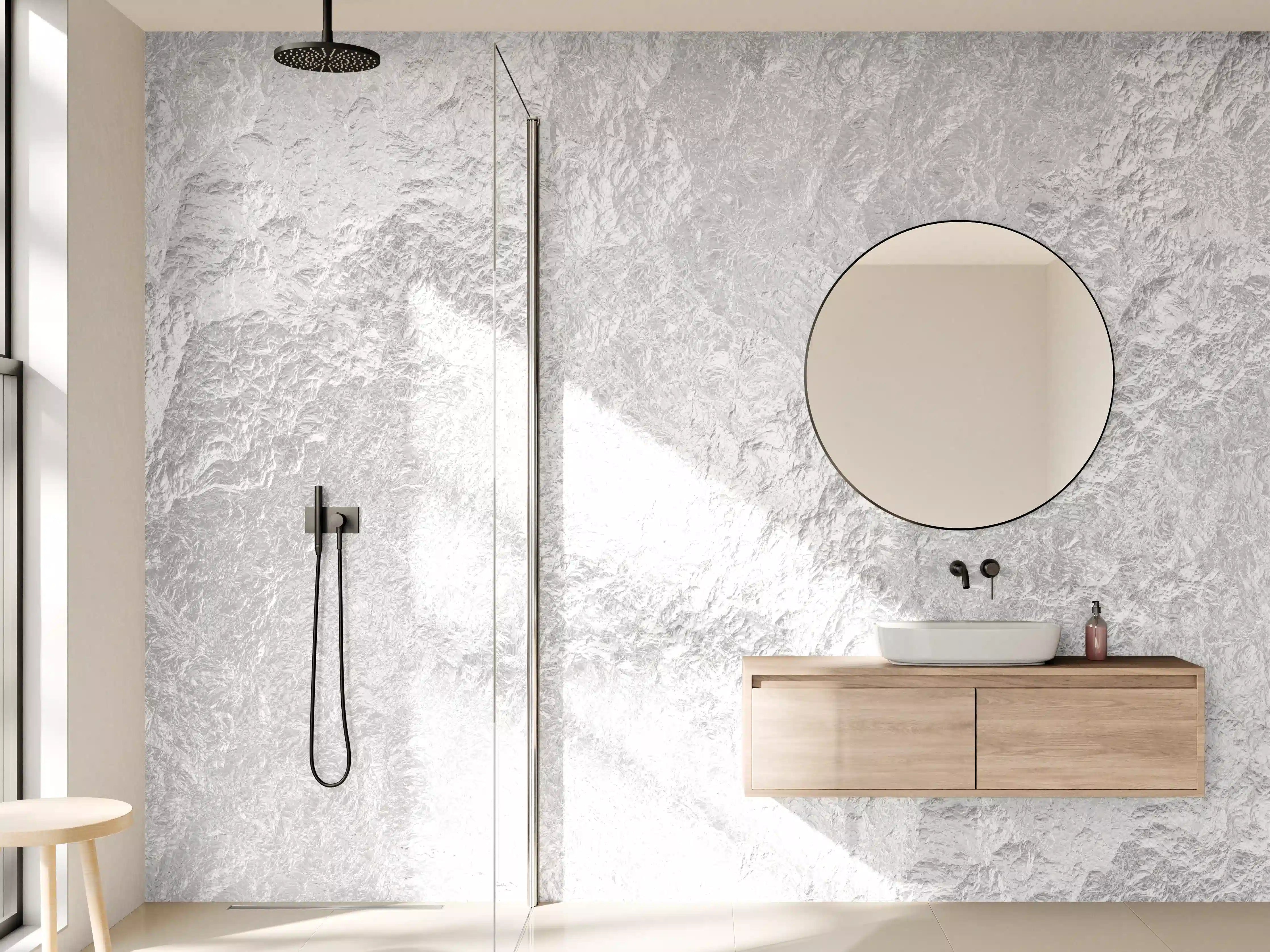 Wandverkleidung Bad - Graue Marmornuance mit feinen Linien