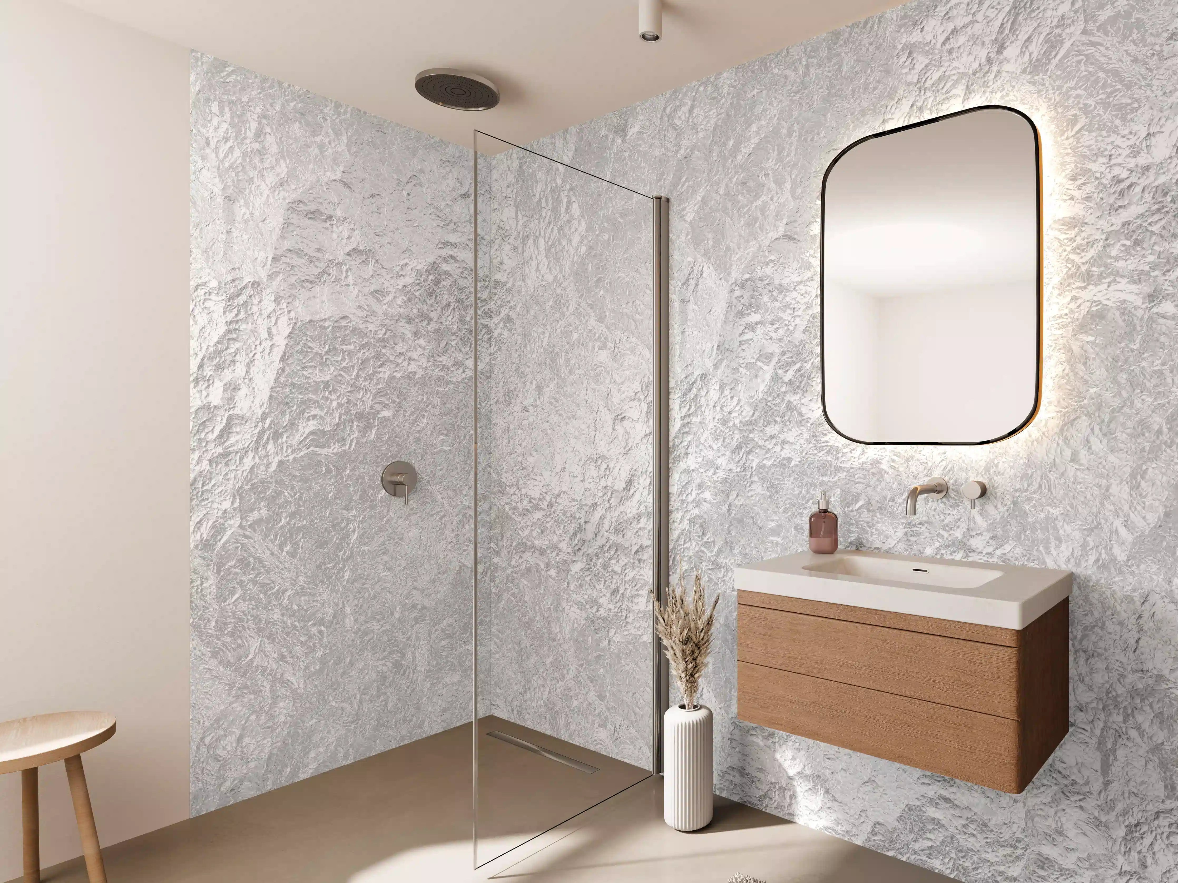 Wandverkleidung Bad - Graue Marmornuance mit feinen Linien