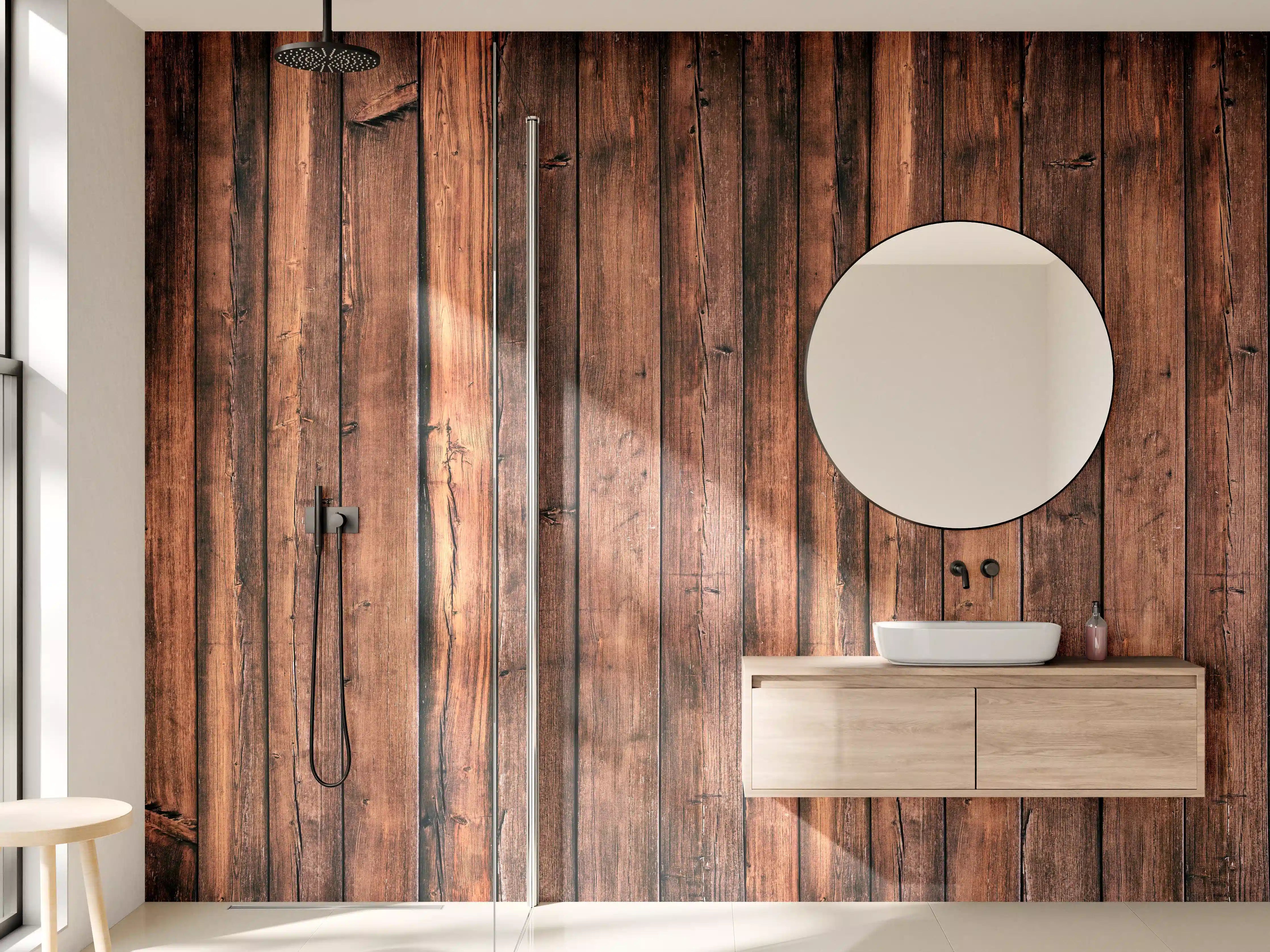 Wandverkleidung Bad - Graue Maserung: Warme Holzwand