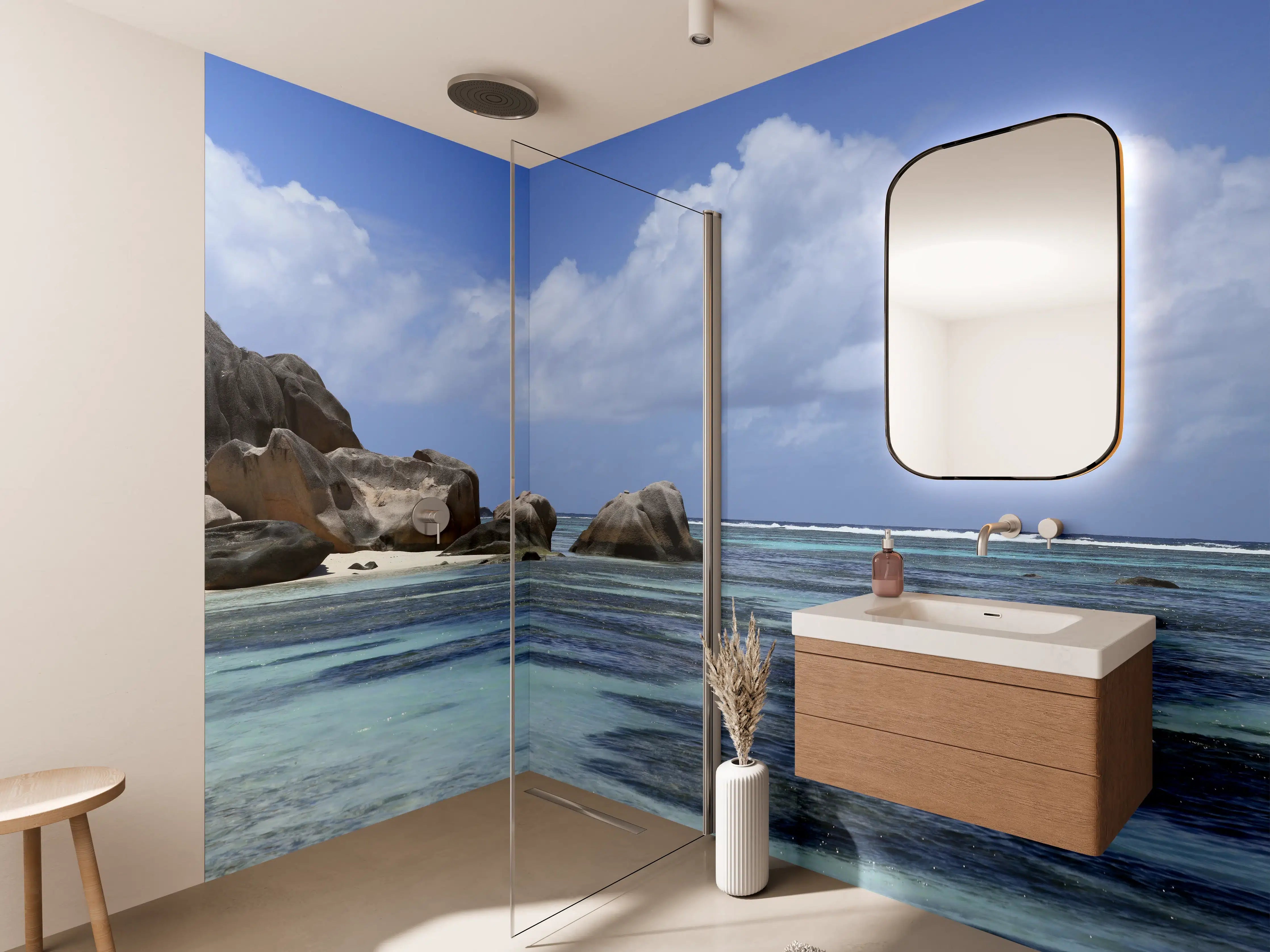 Wandverkleidung Bad - Graue Meeresbrise am Strand