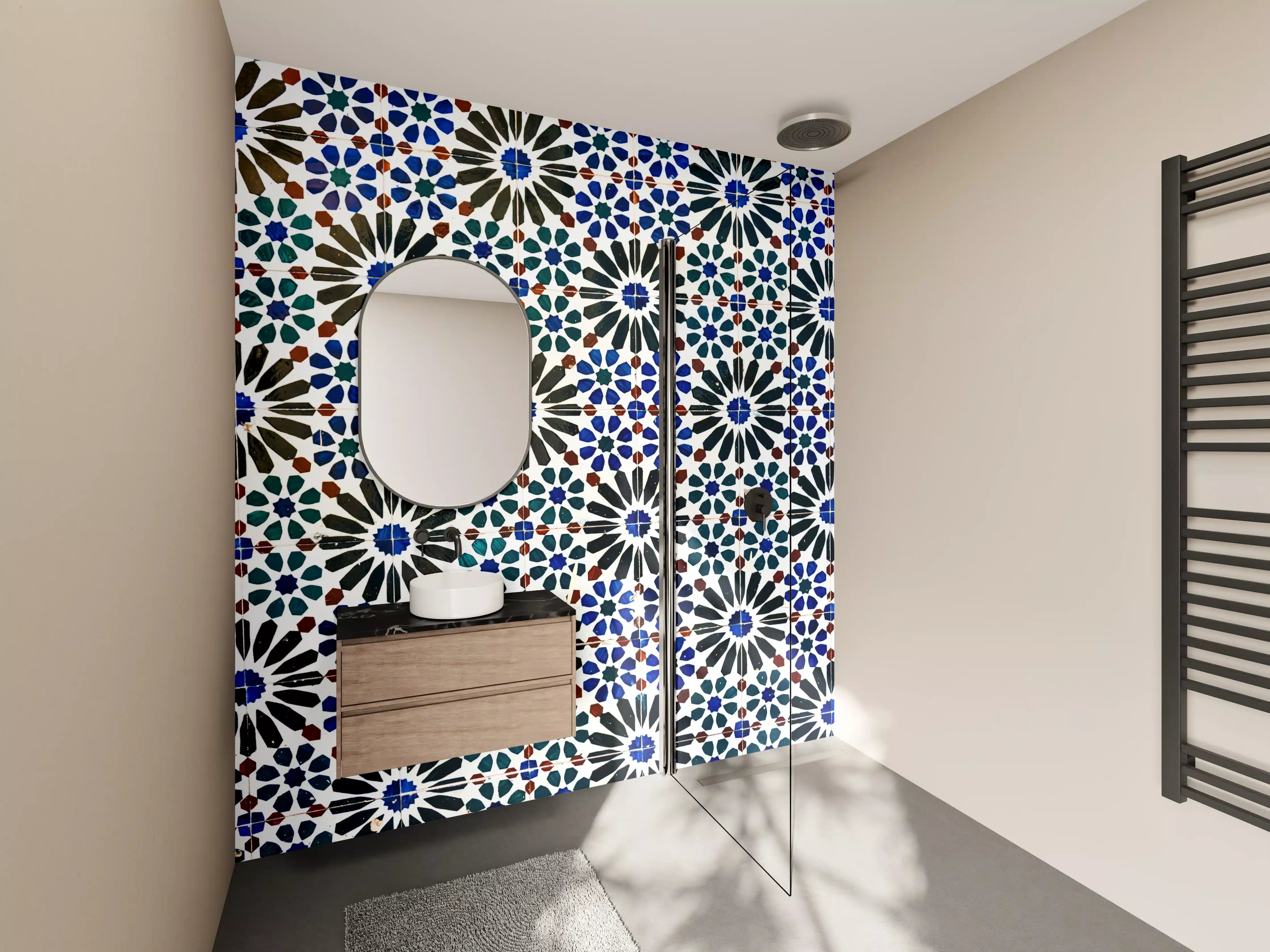 Wandverkleidung Bad - Graue Mosaikfliesen mit geometrichem Design