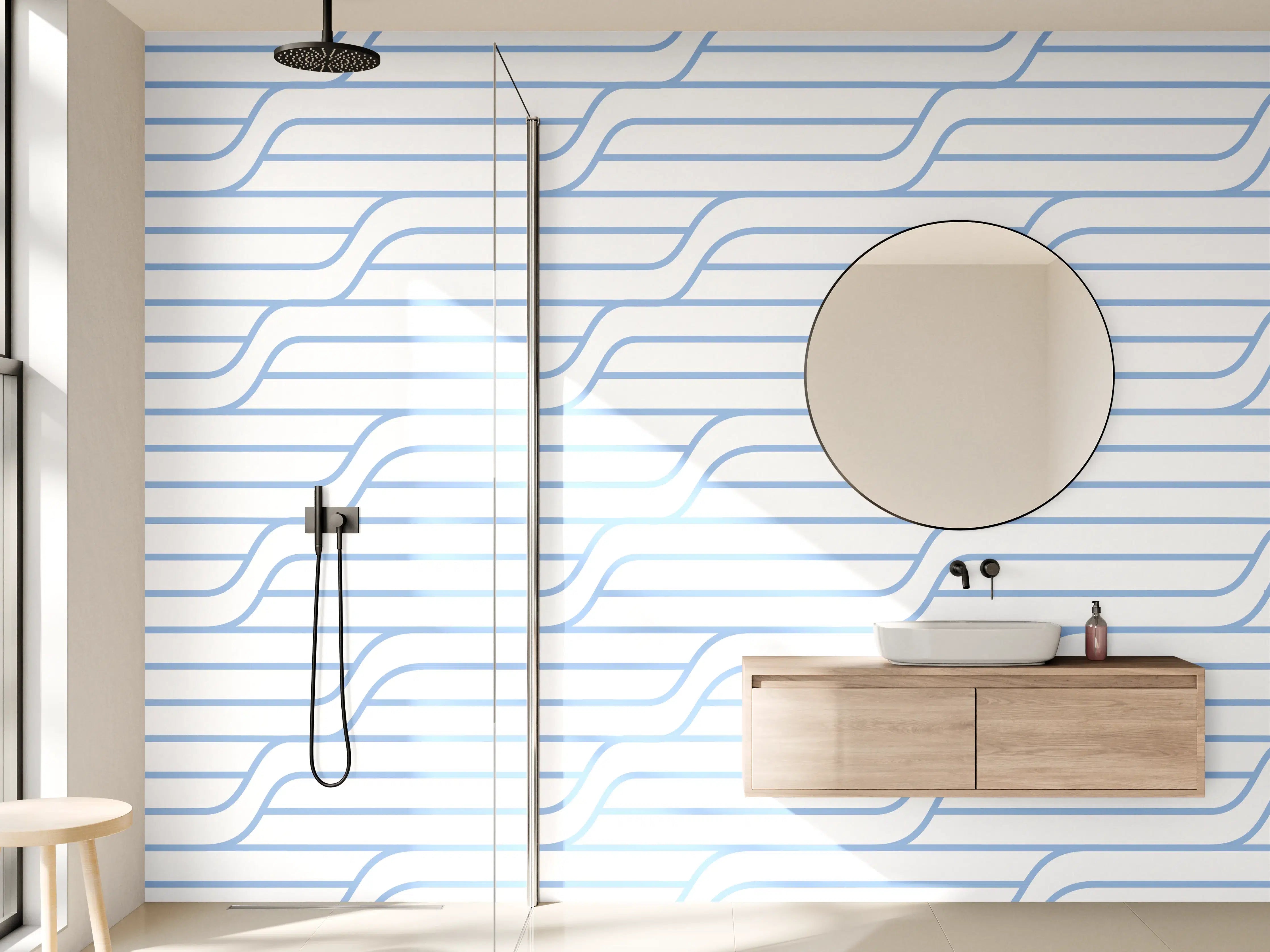 Wandverkleidung Bad - Graue Muster auf weißem Beton