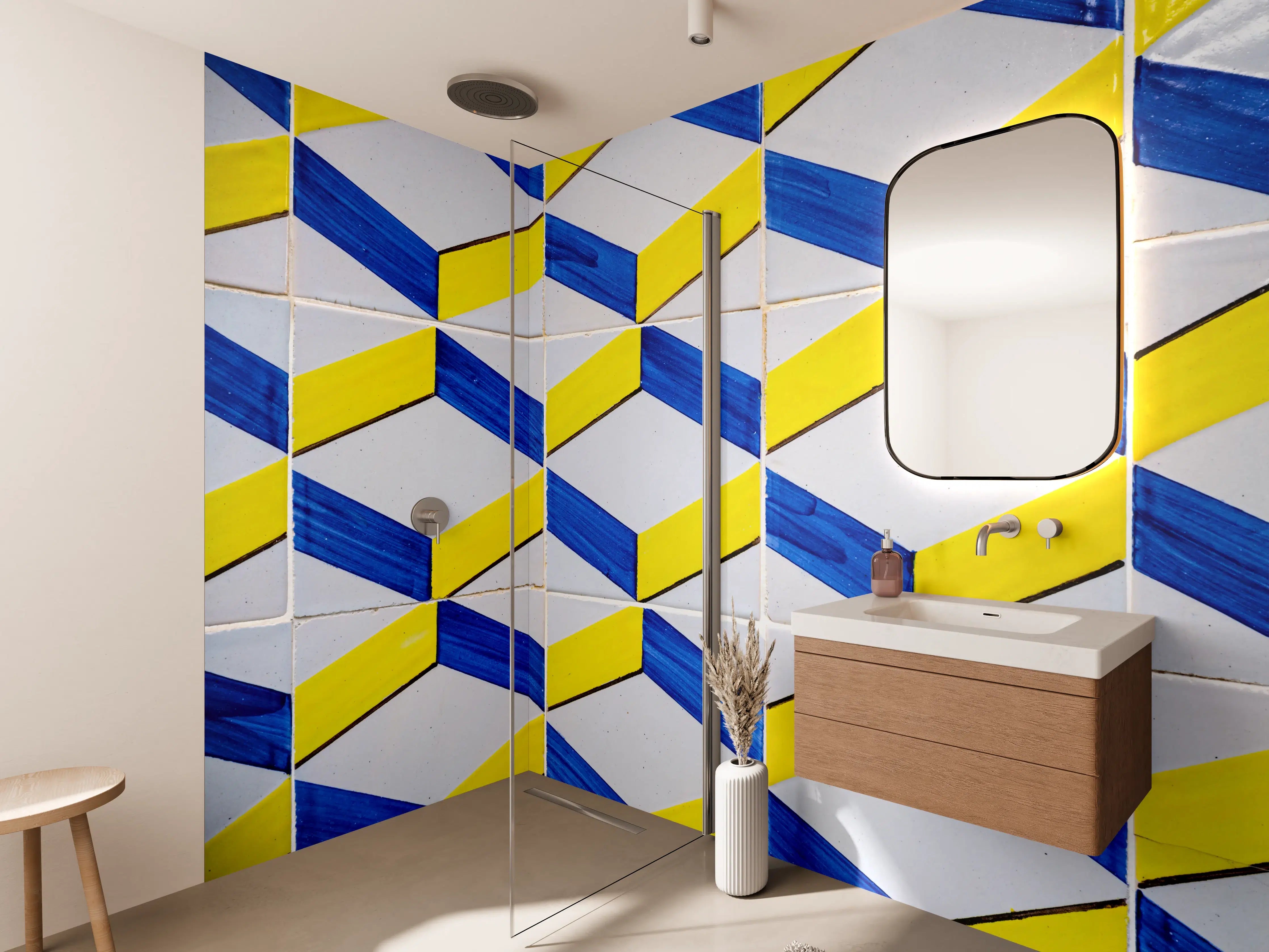 Wandverkleidung Bad - Graue Ornamente in Weiß