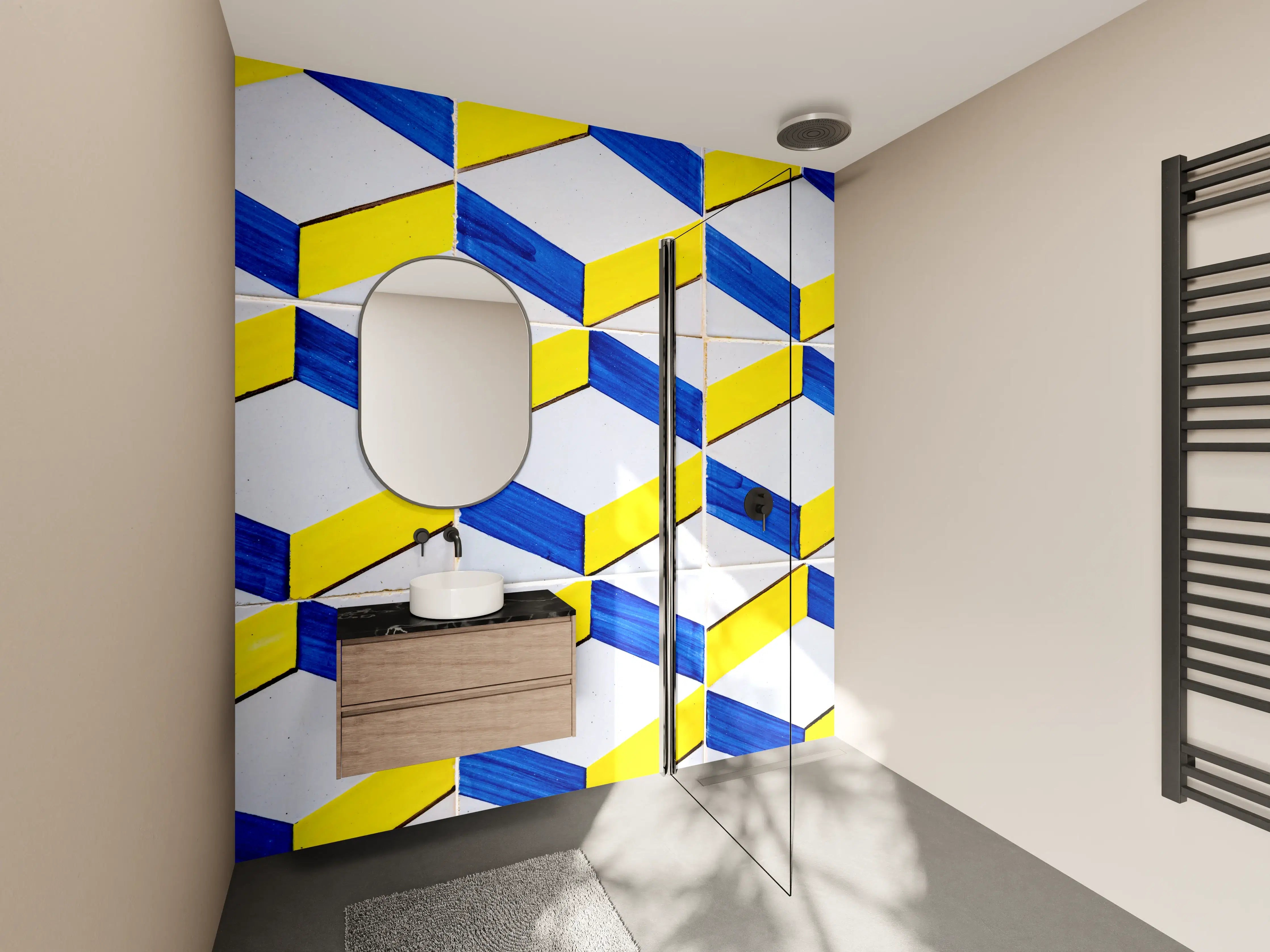 Wandverkleidung Bad - Graue Ornamente in Weiß