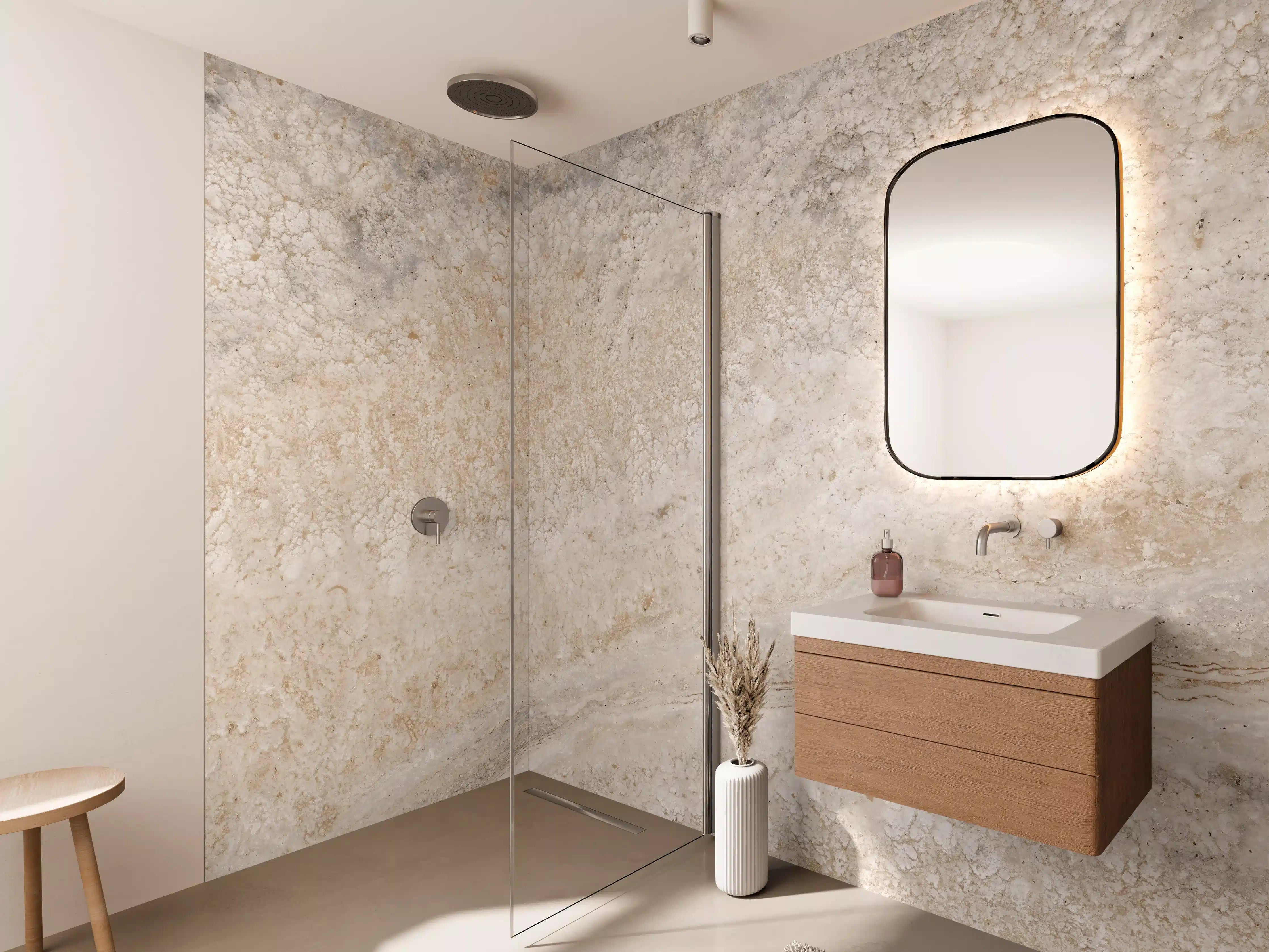 Wandverkleidung Bad - Graue Sandstein-Detailaufnahme