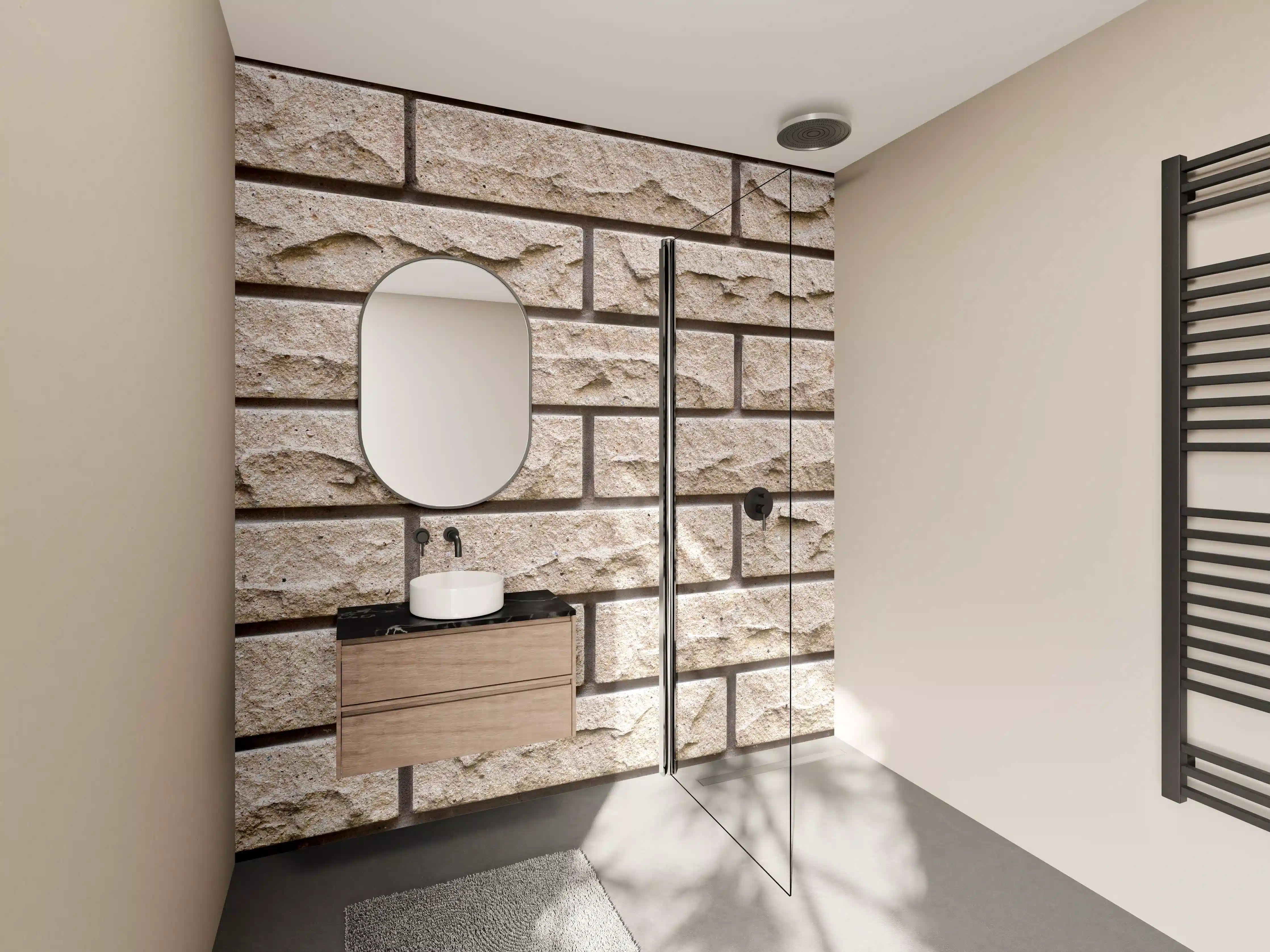 Wandverkleidung Bad - Graue Sandsteinmauer mit weißer Textur