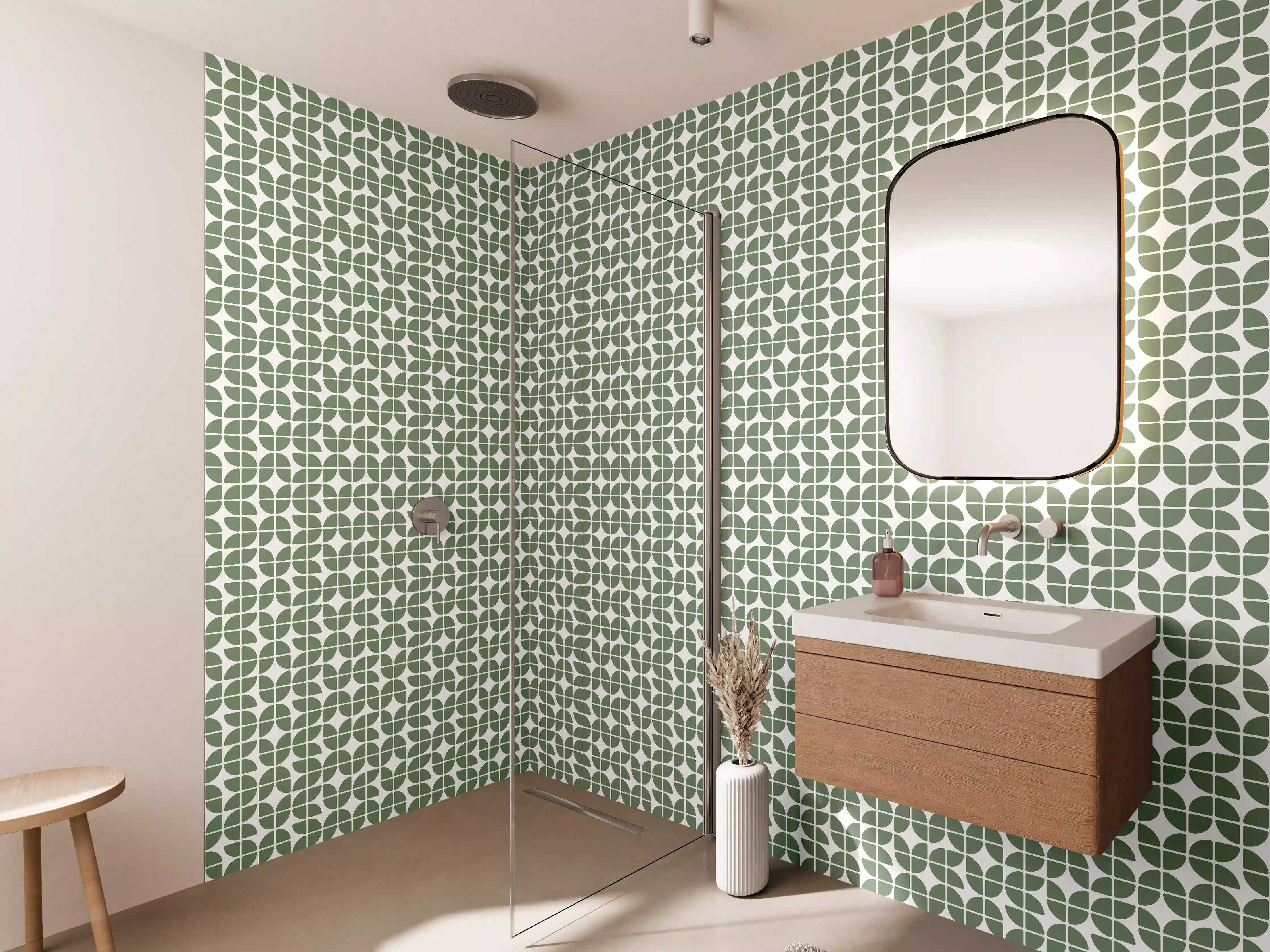 Wandverkleidung Bad - Graue Schatten im weißen Geometrie-Design