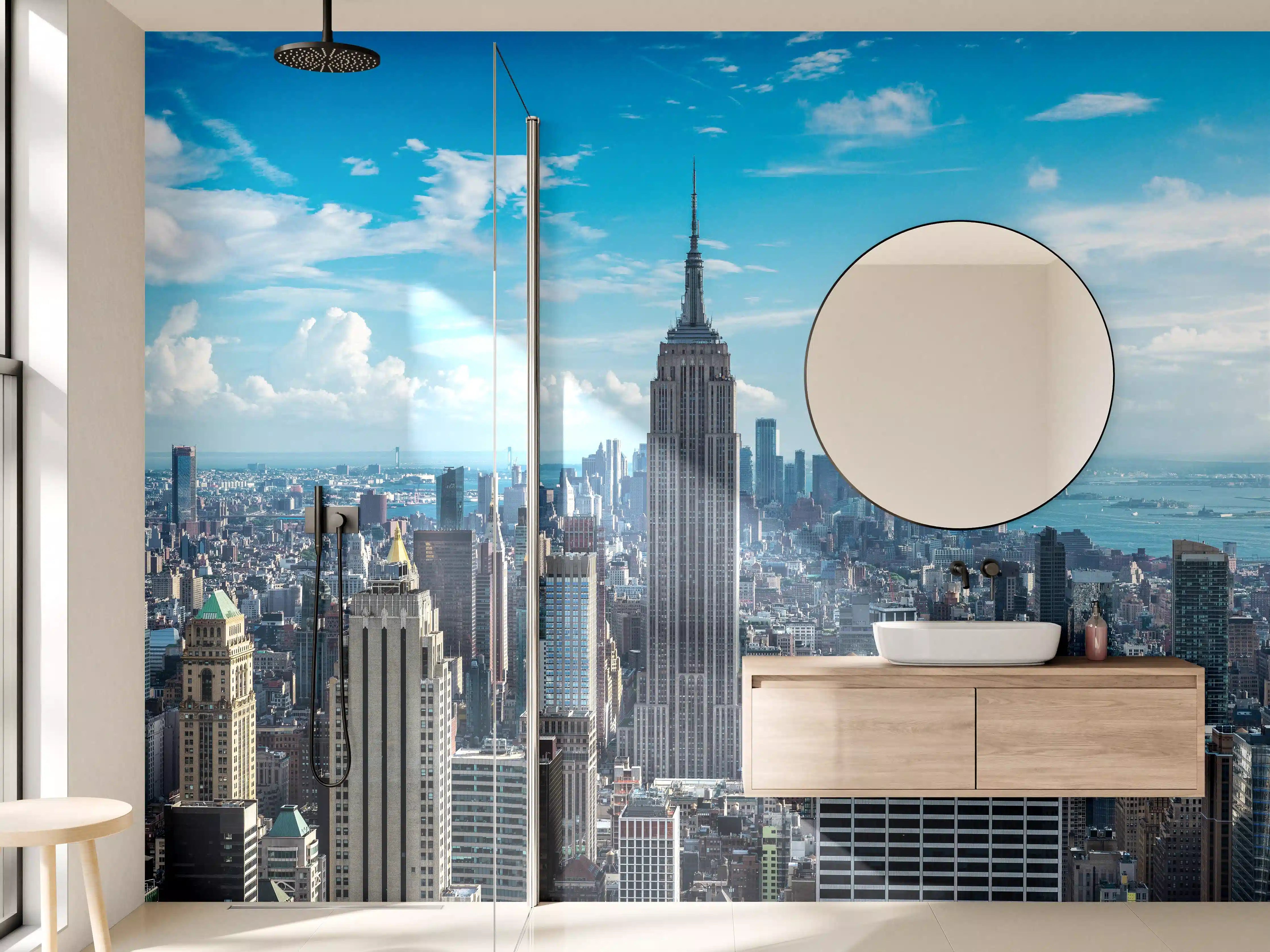 Wandverkleidung Bad - Graue Skyline der Stadt