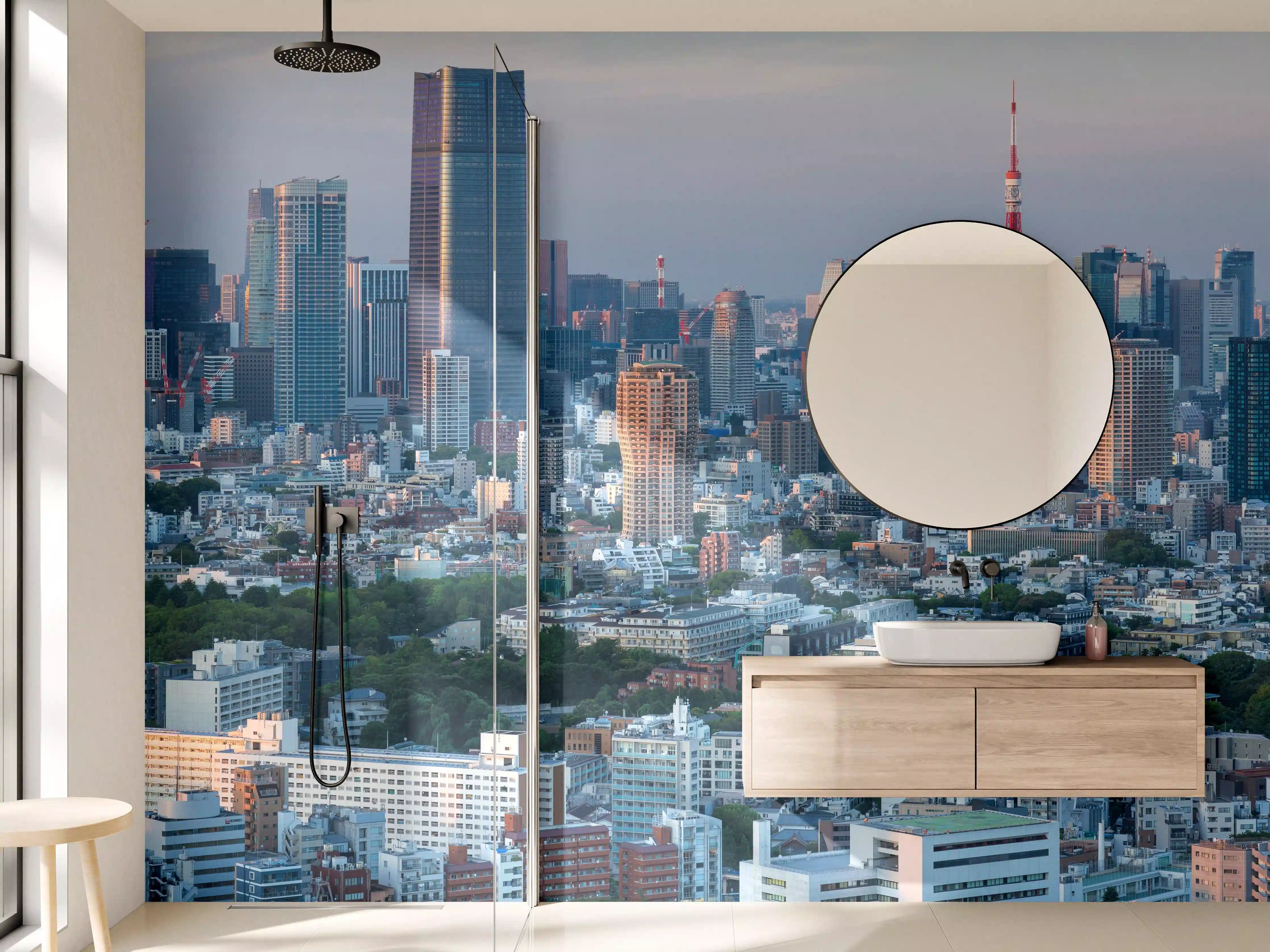 Wandverkleidung Bad - Graue Stadtsilhouette bei Dämmerung