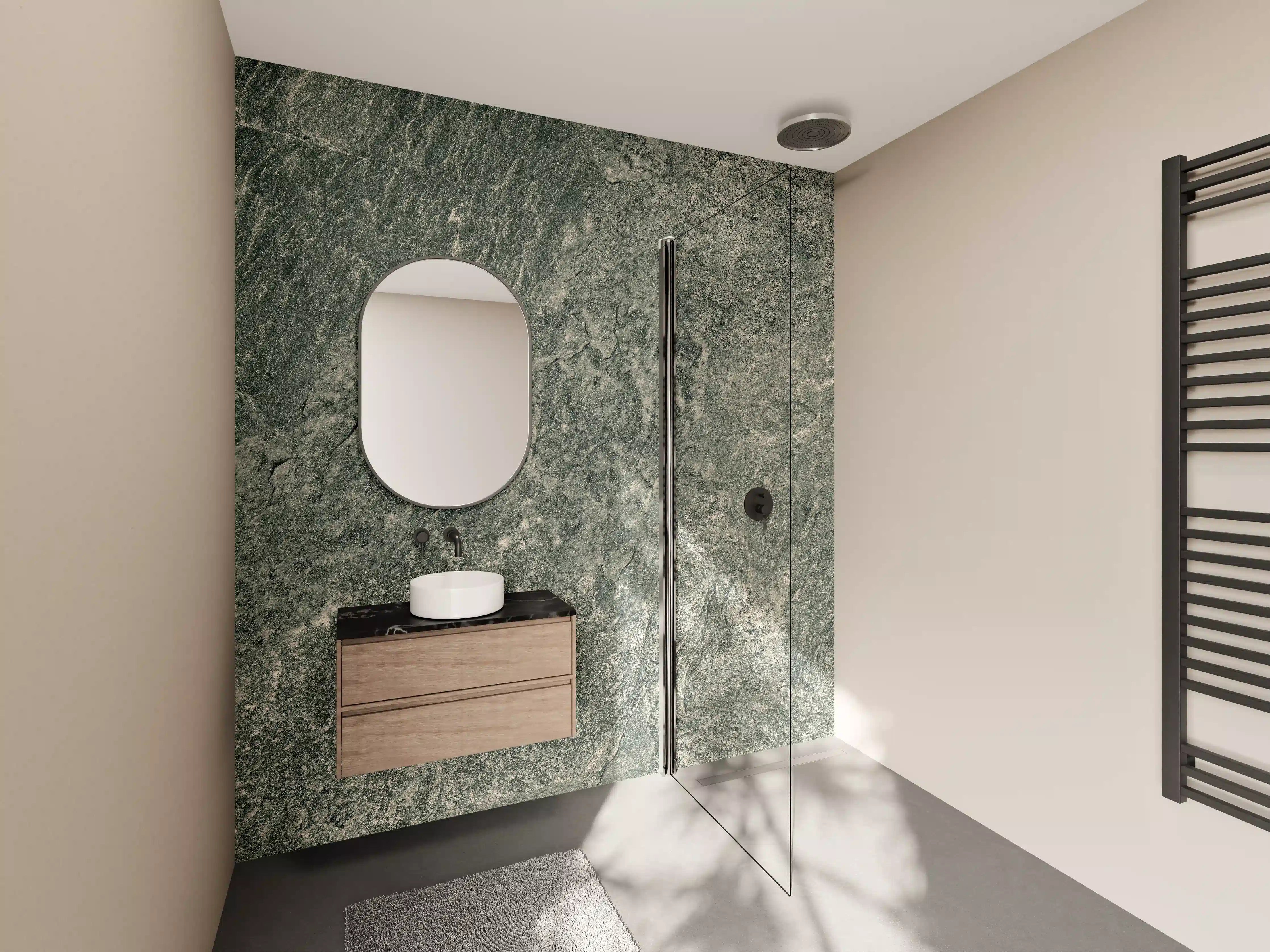 Wandverkleidung Bad - Graue Steinmaserung mit Textur