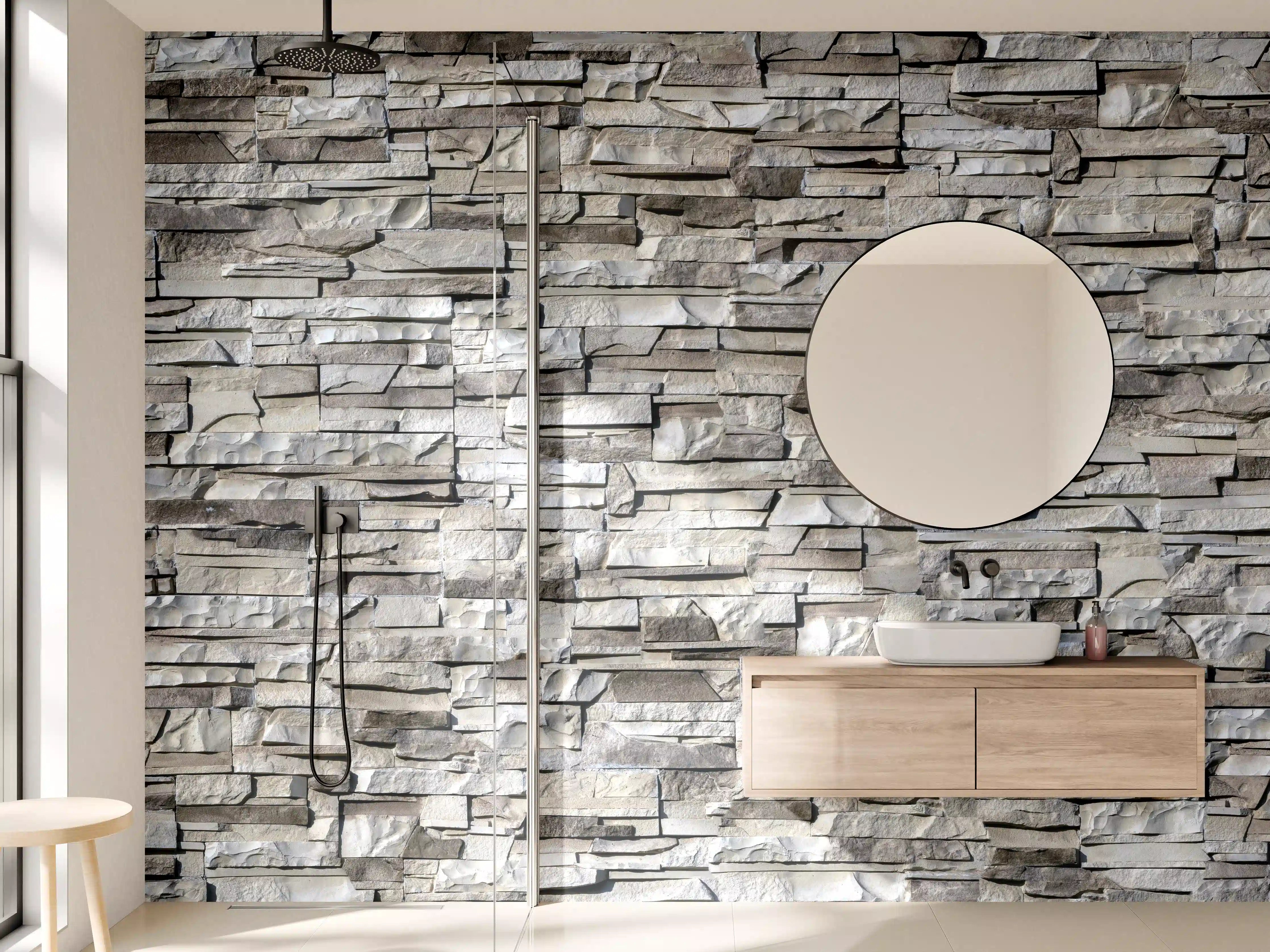 Wandverkleidung Bad - Graue Steinoptik in Weiß