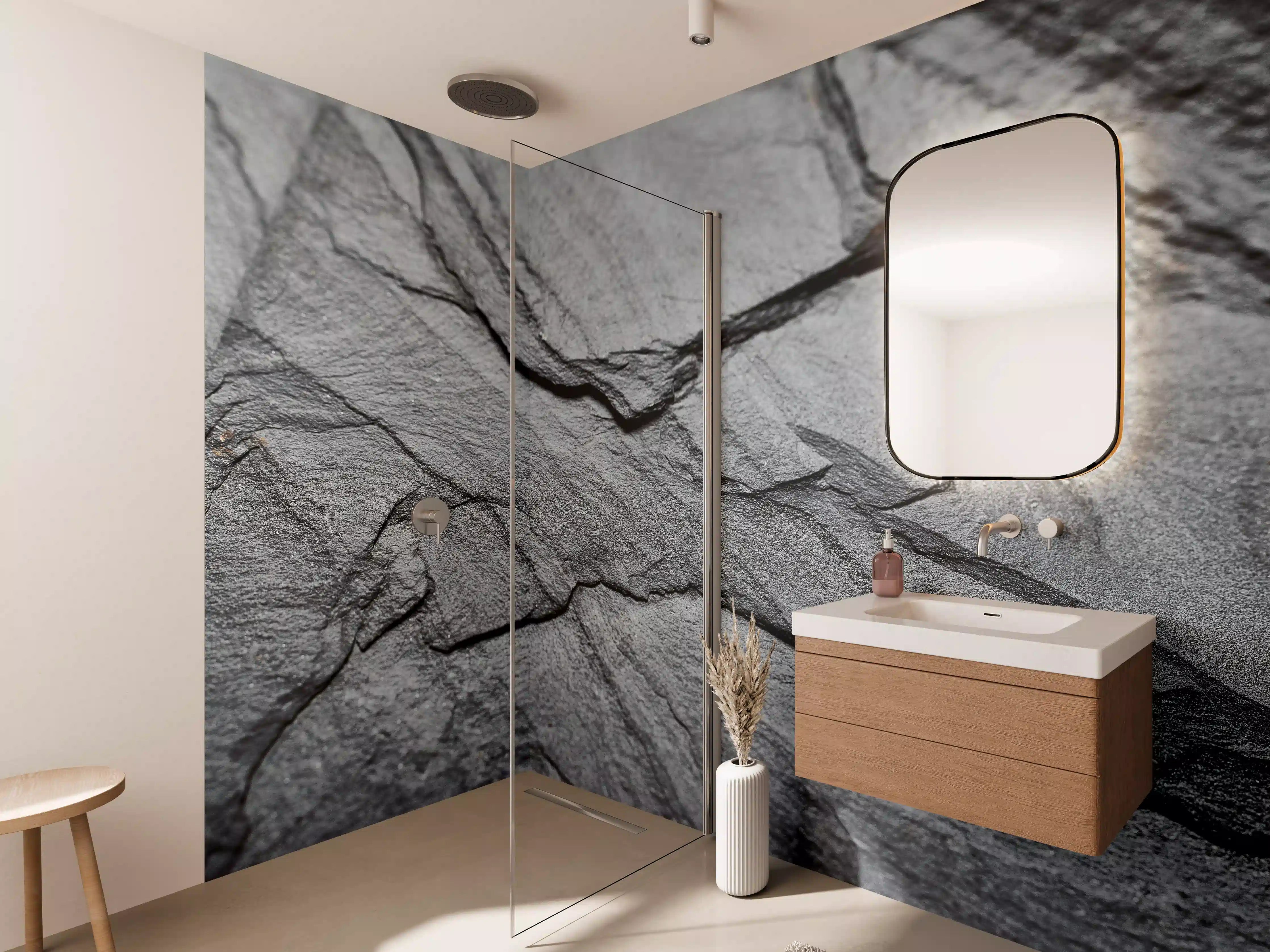 Wandverkleidung Bad - Graue Steintextur mit realistischen Details