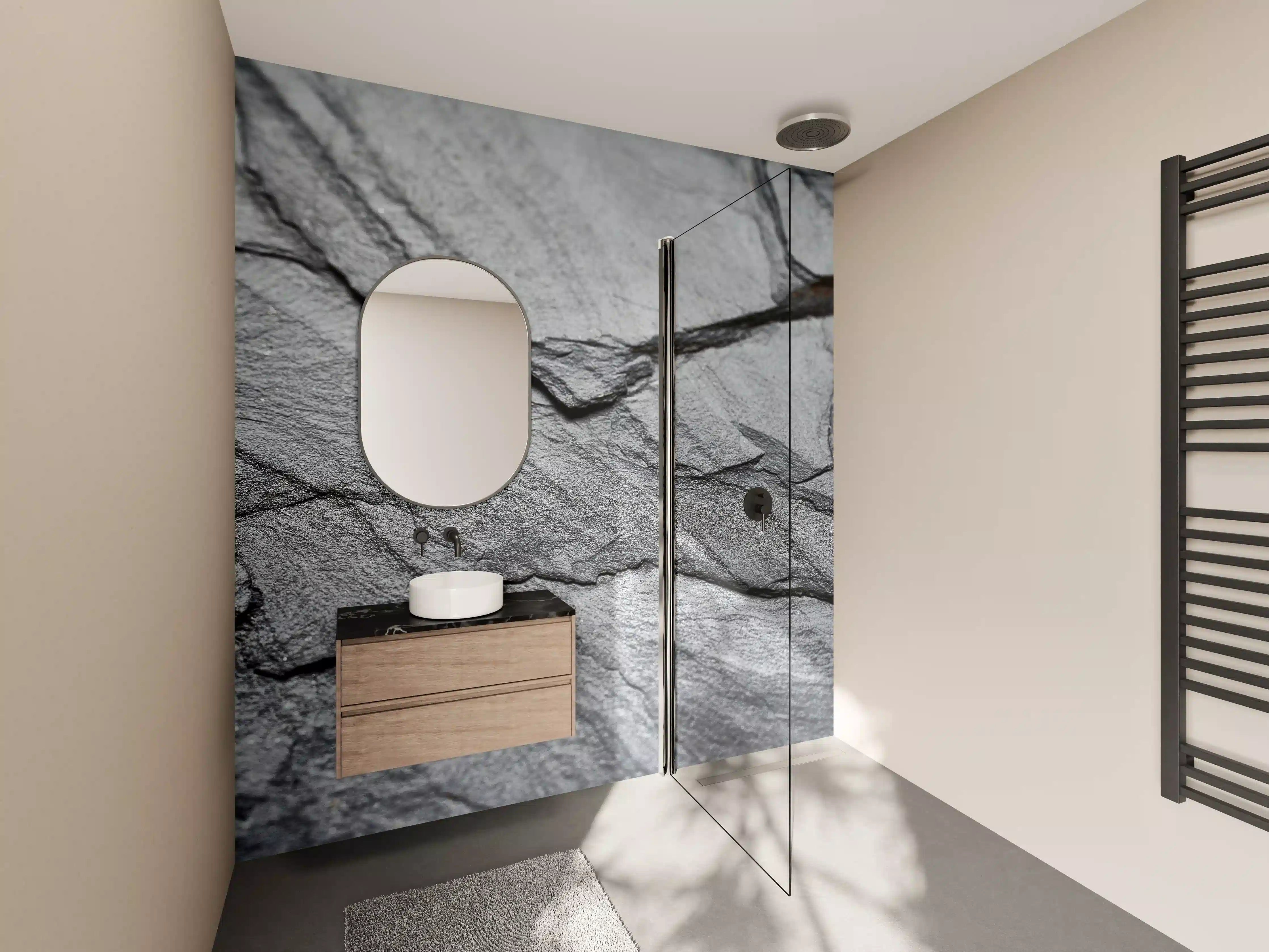 Wandverkleidung Bad - Graue Steintextur mit realistischen Details