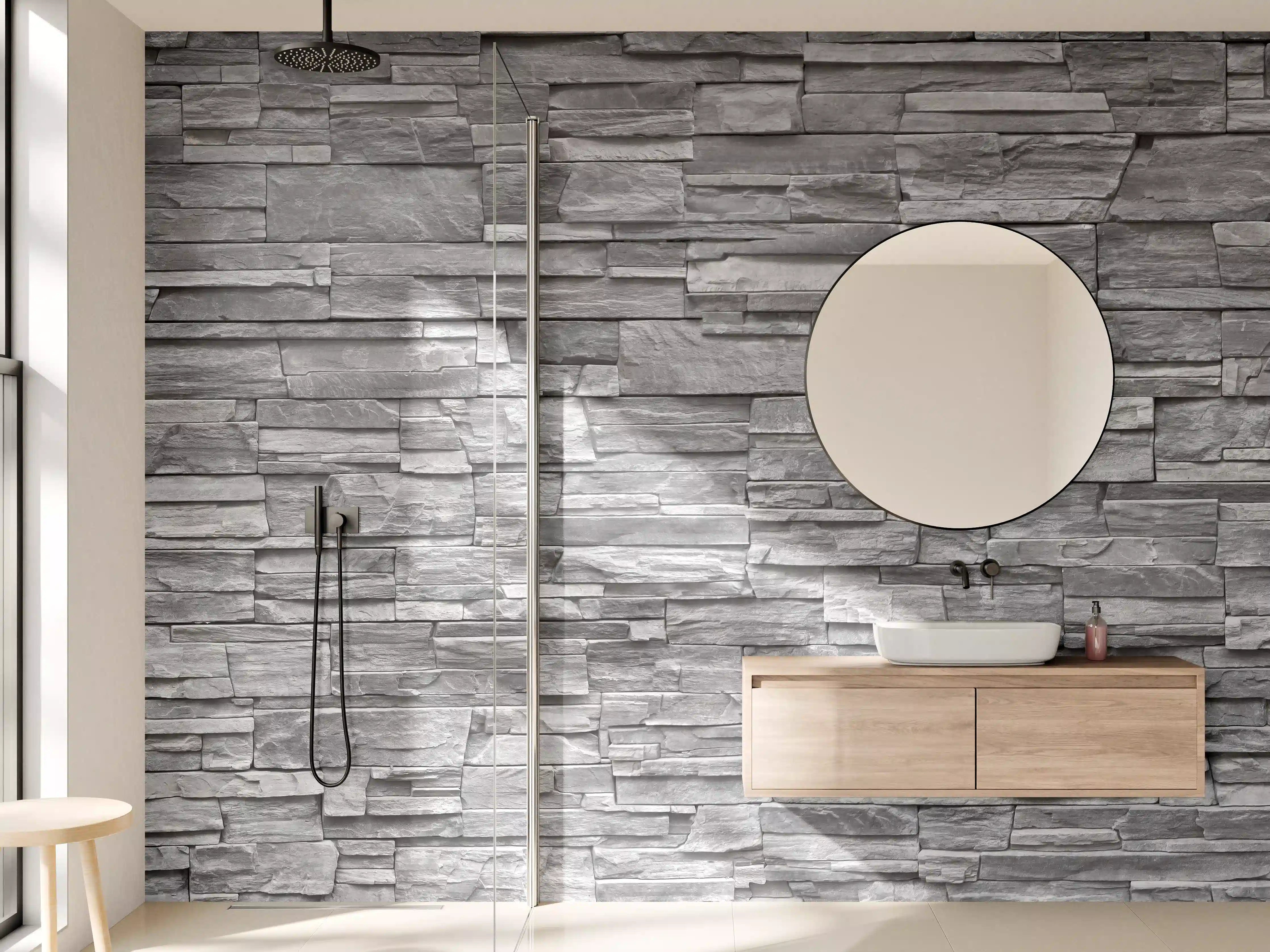 Wandverkleidung Bad - Graue Steinwand