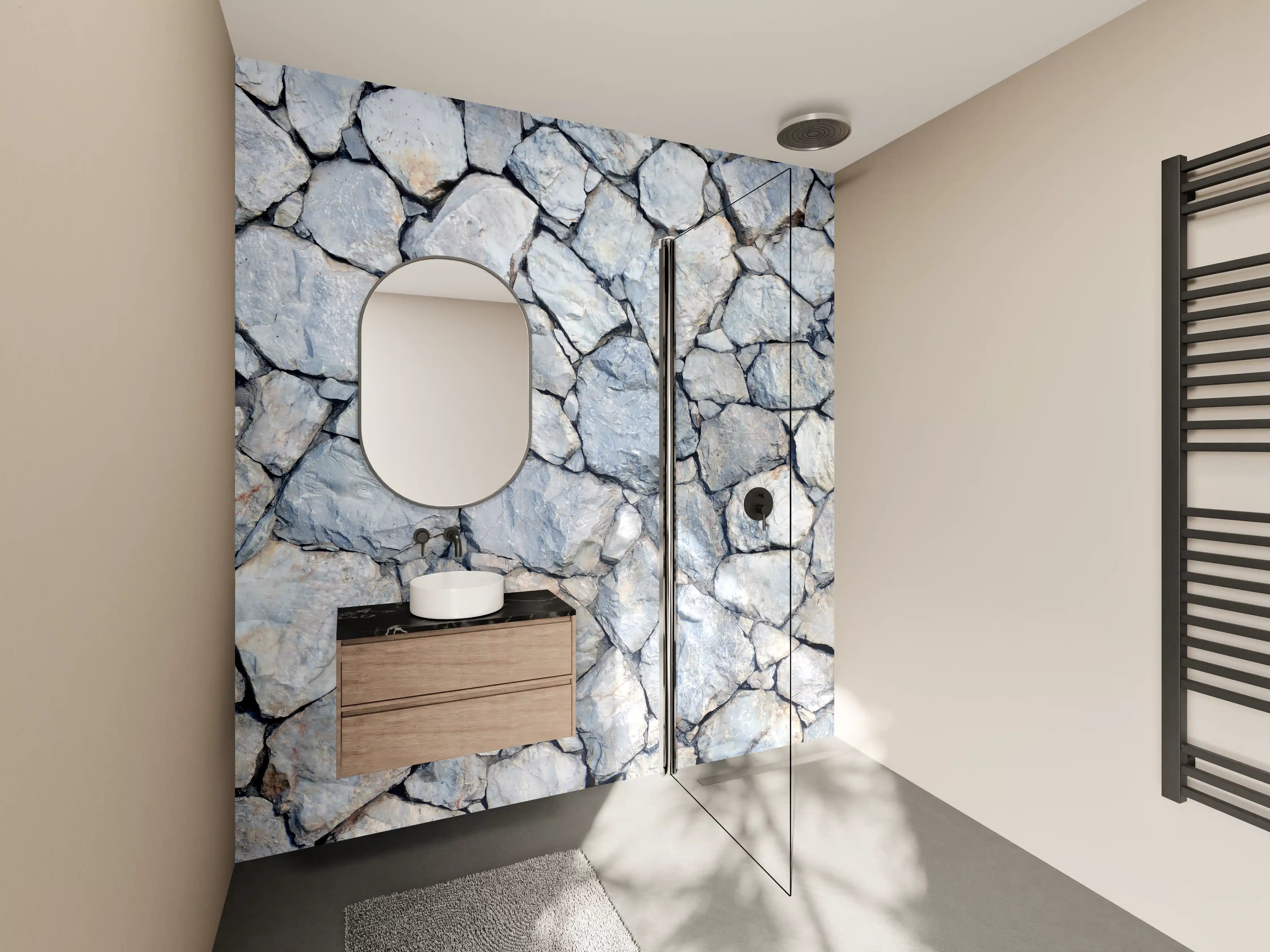 Wandverkleidung Bad - Graue Steinwand mit rauer Textur