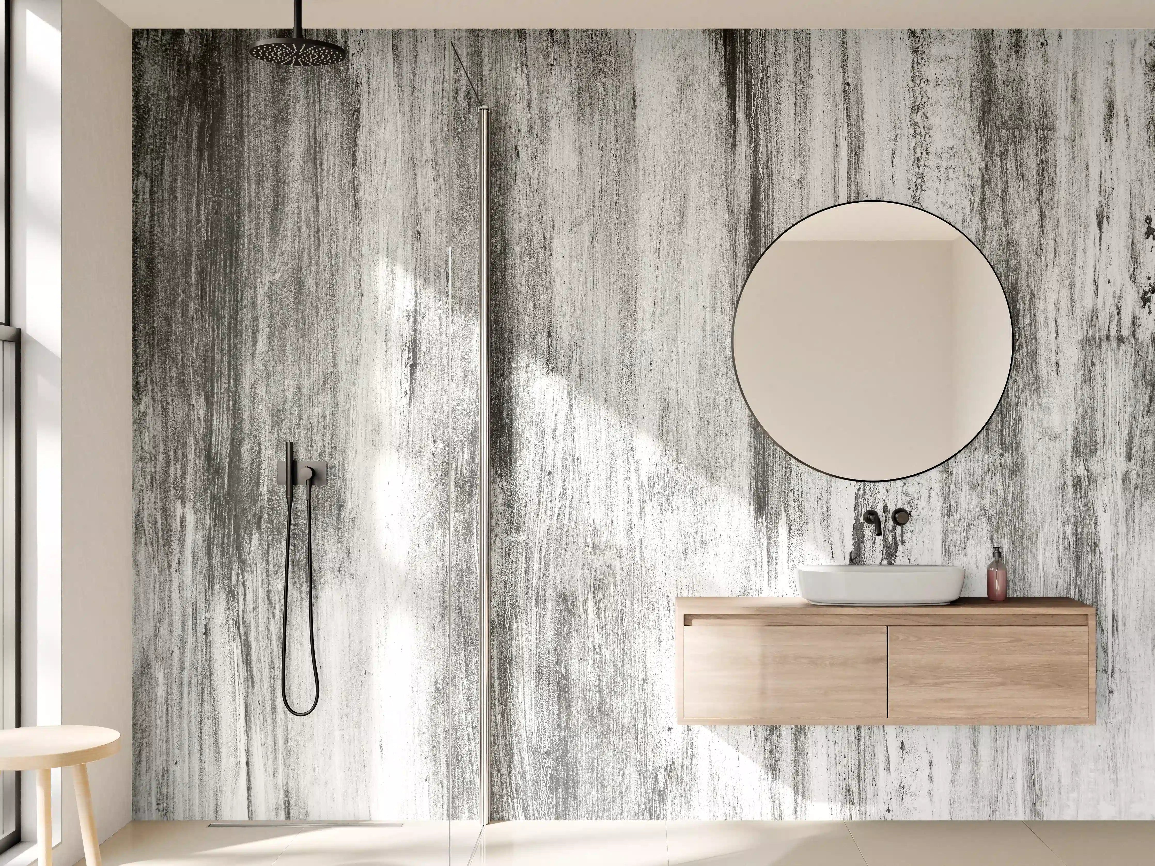 Wandverkleidung Bad - Graue Struktur mit Schwarzweiß-Tönen