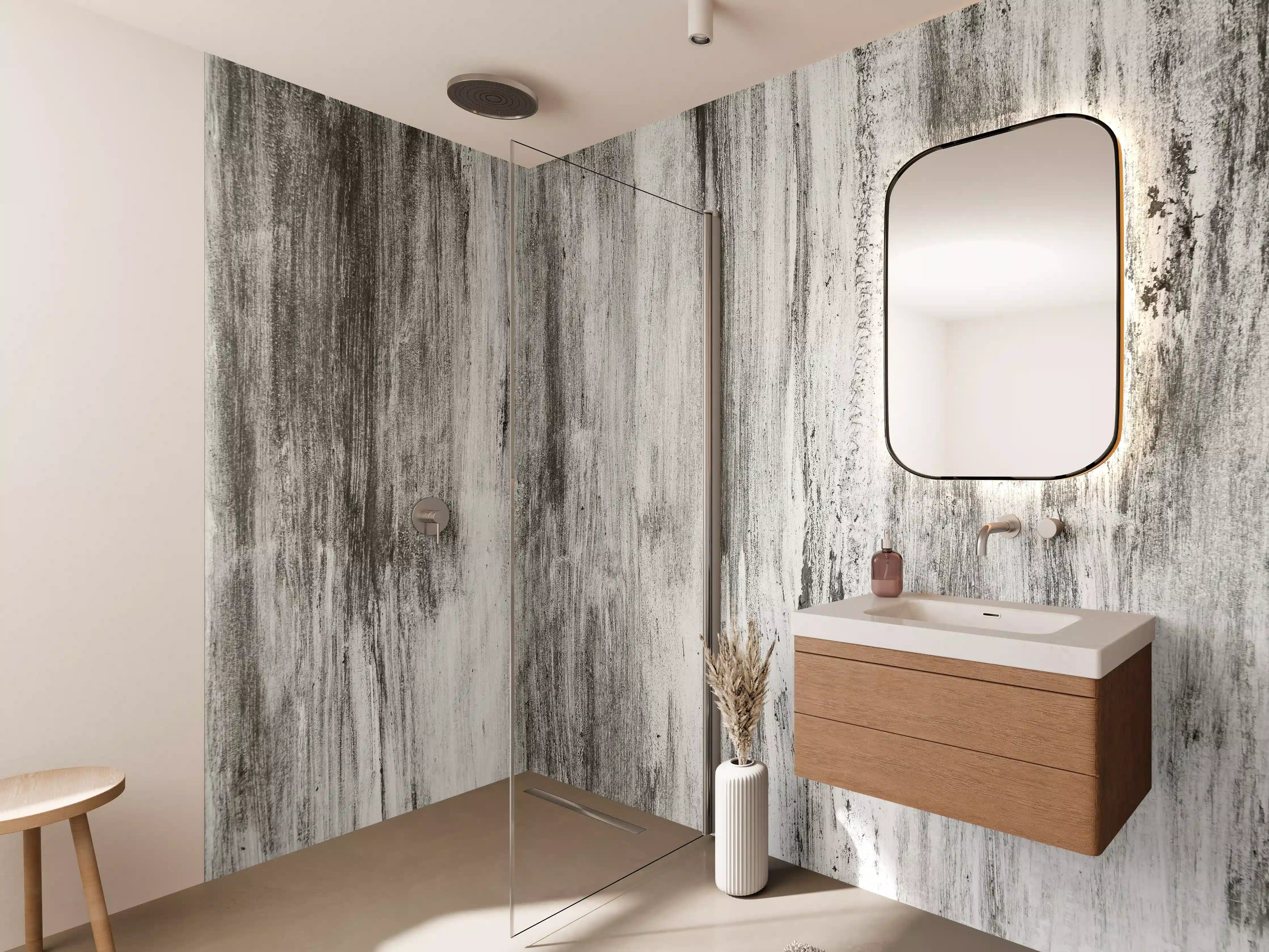 Wandverkleidung Bad - Graue Struktur mit Schwarzweiß-Tönen