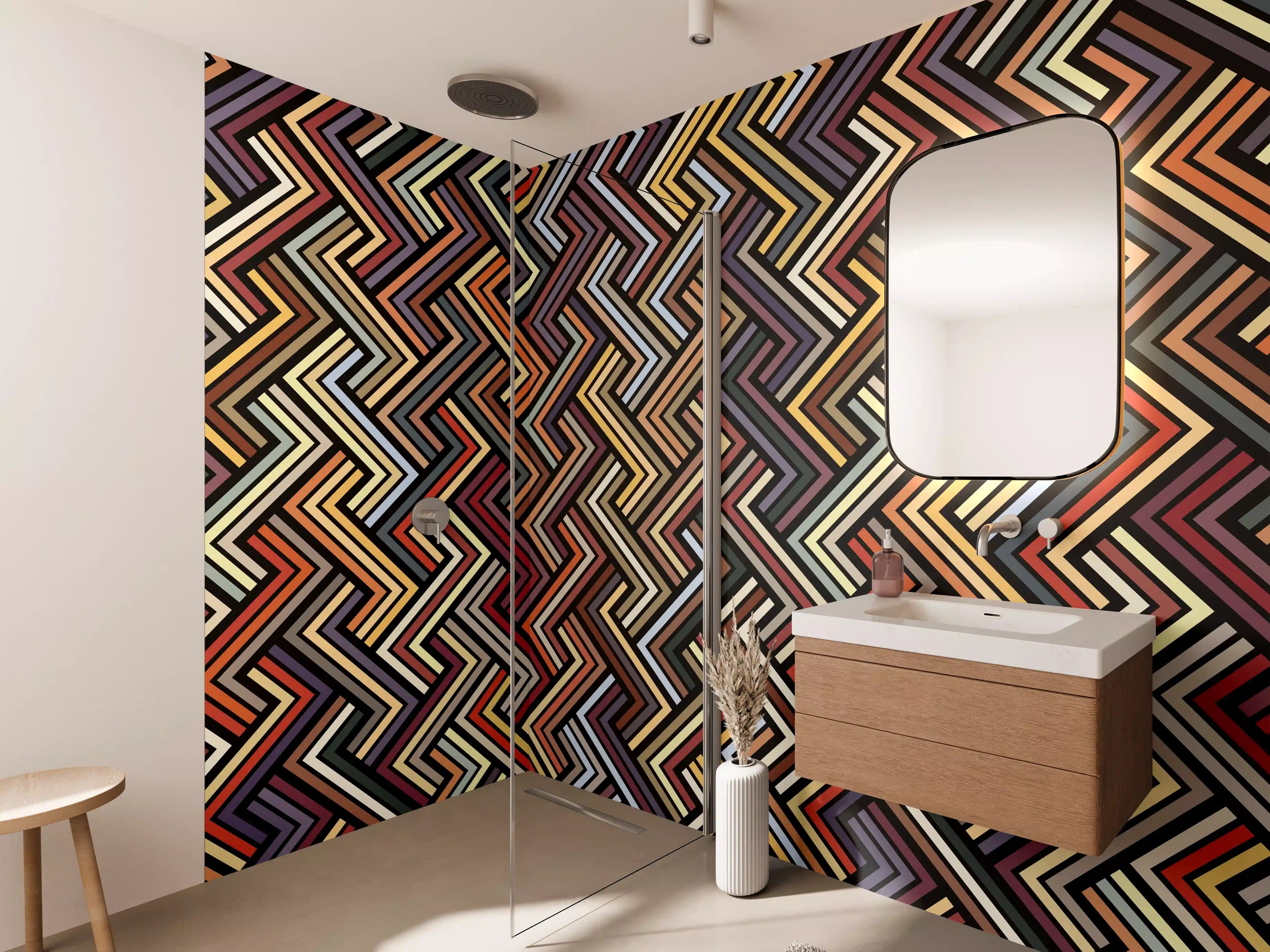 Wandverkleidung Bad - Graue Symmetrie in Weiß