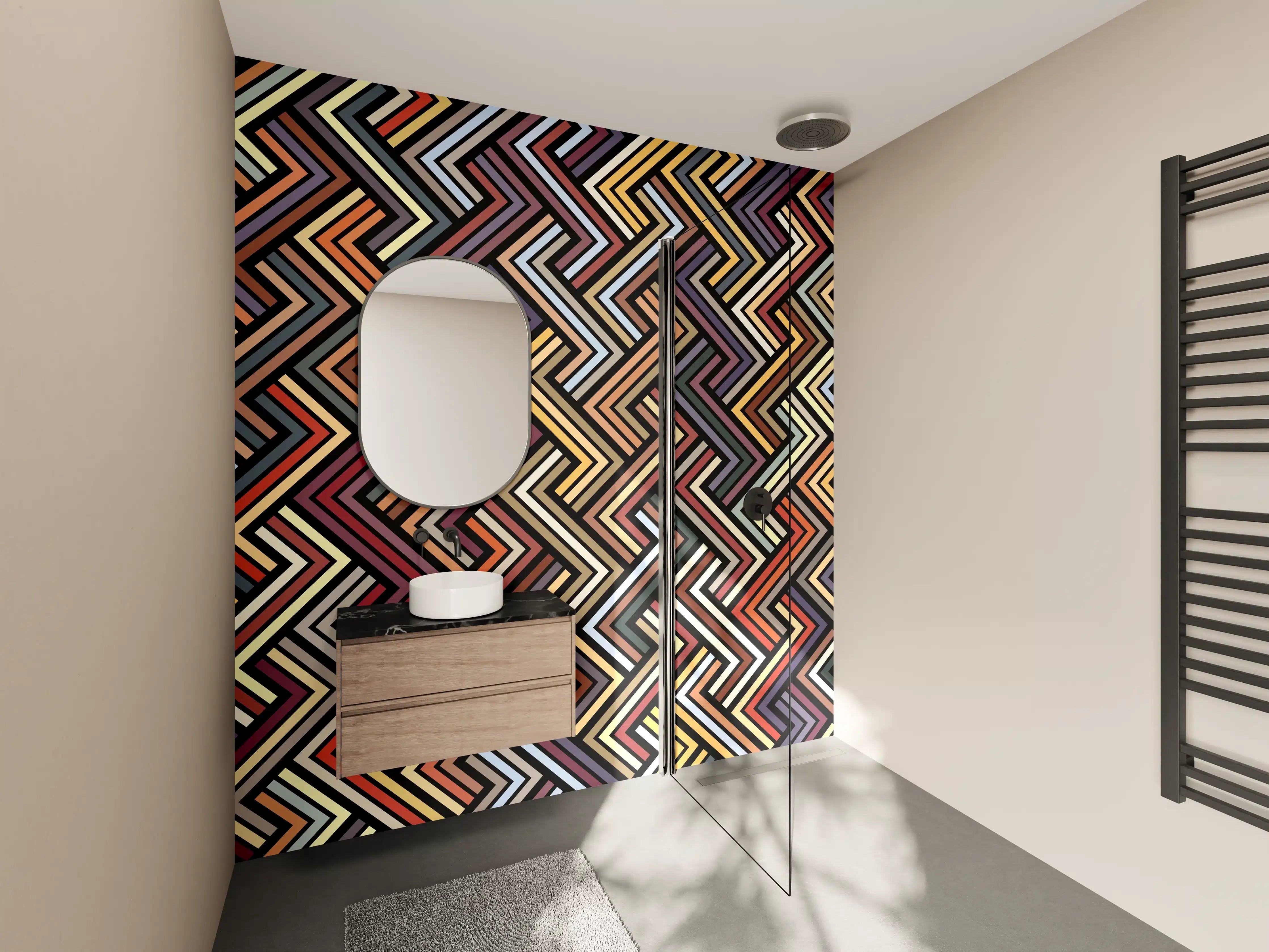 Wandverkleidung Bad - Graue Symmetrie in Weiß