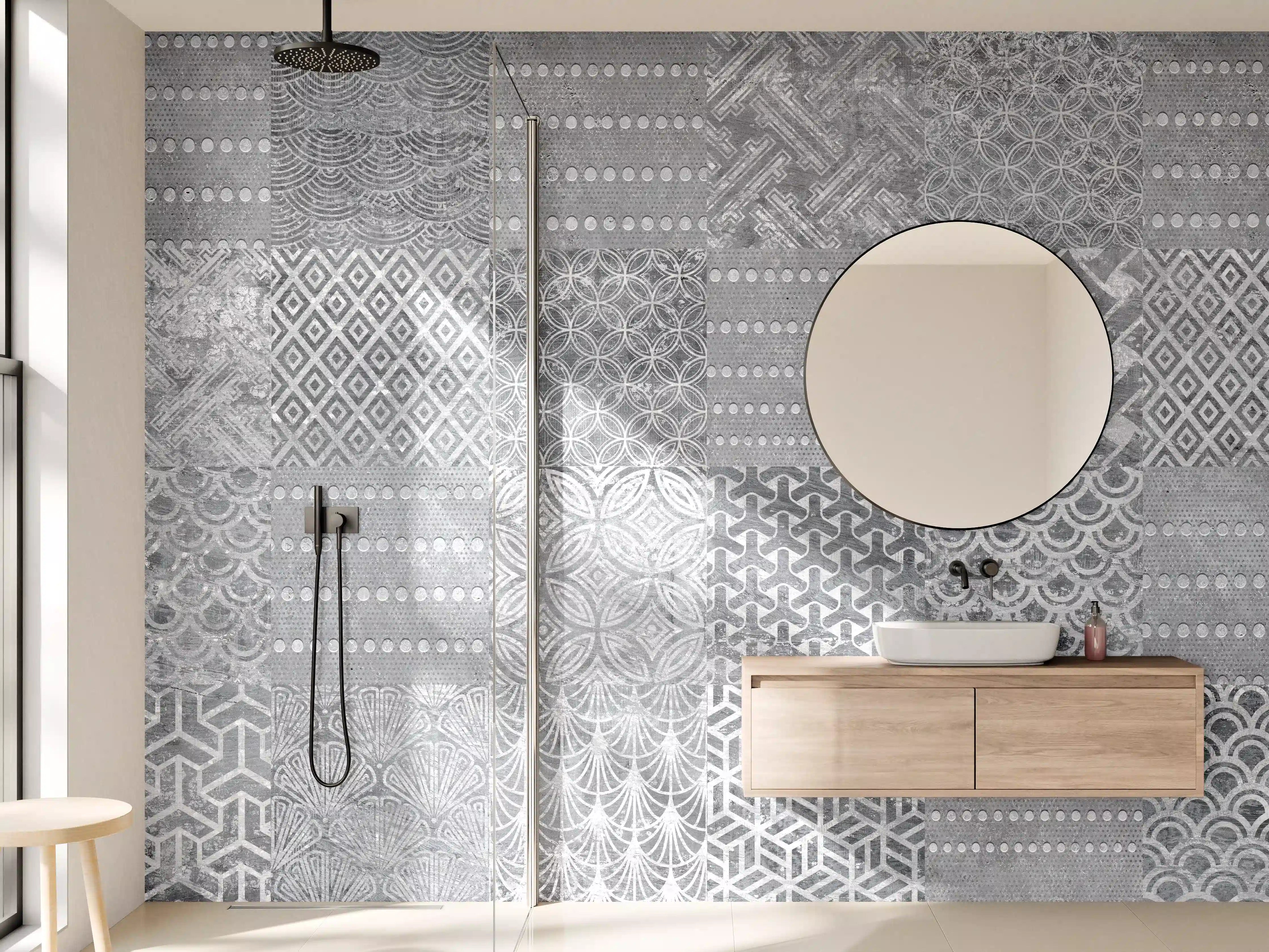 Wandverkleidung Bad - Graue Vintage Fliesenmuster