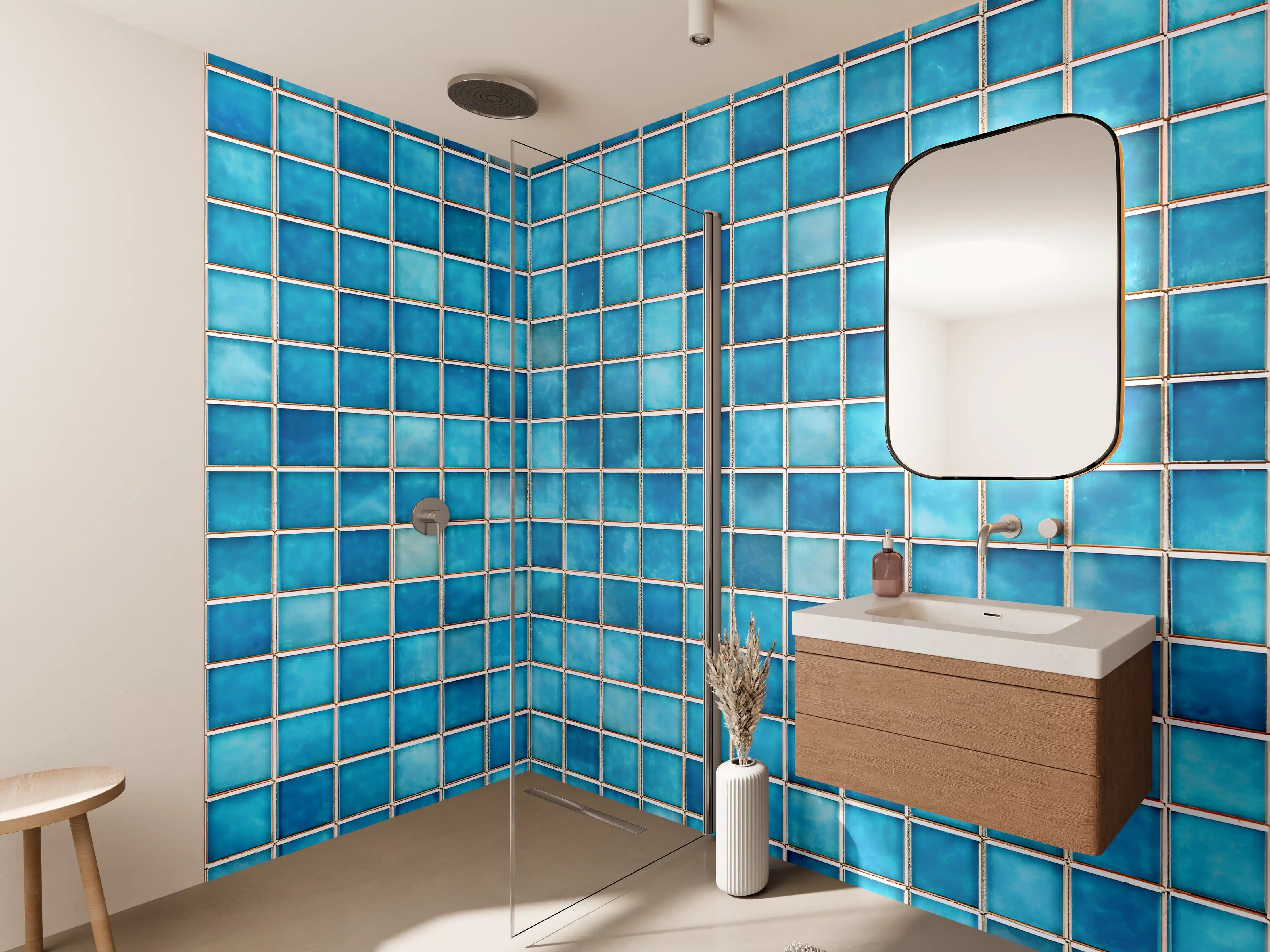 Wandverkleidung Bad - Graue Wasseroptik mit Mosaikfliesen
