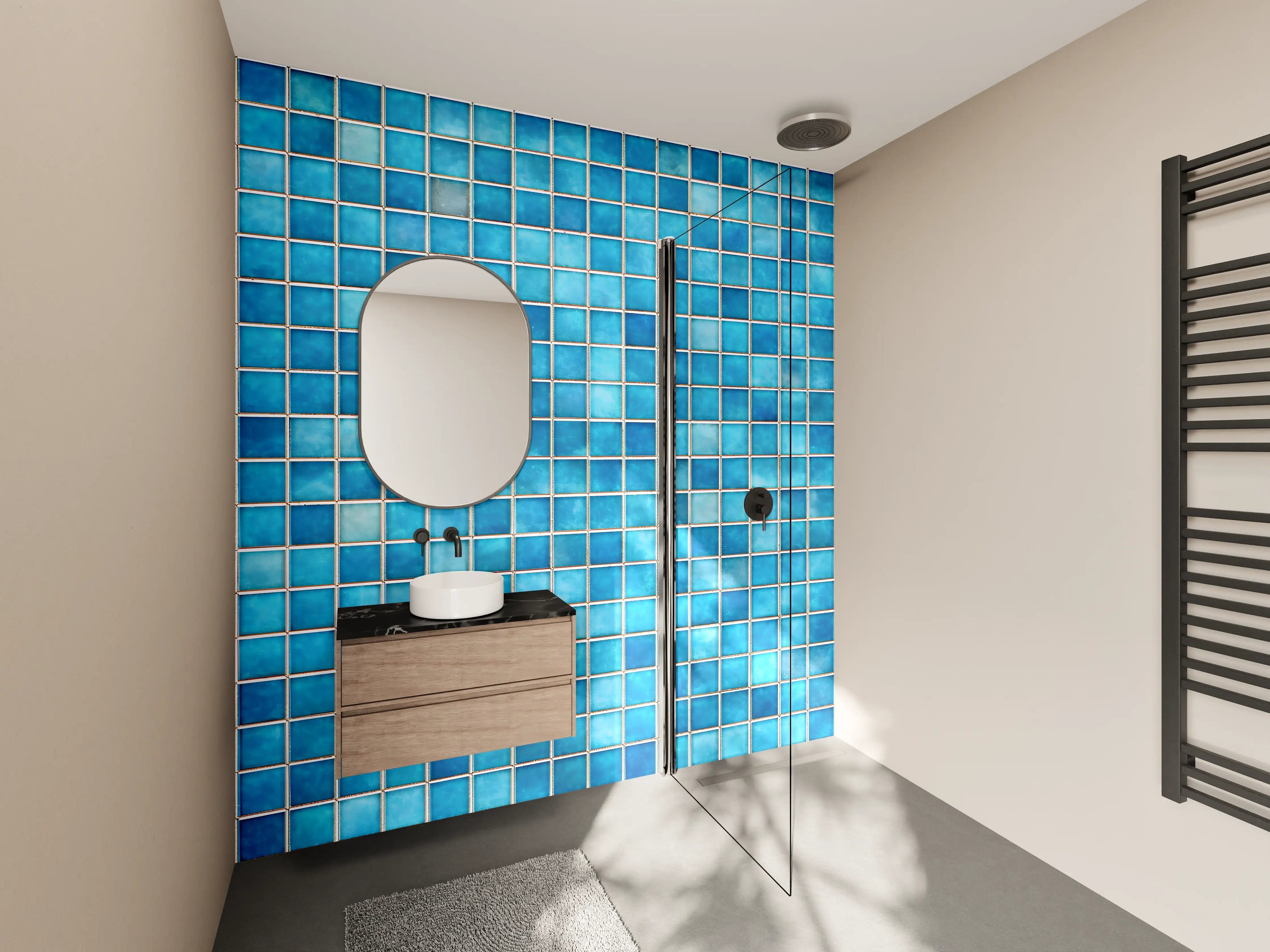 Wandverkleidung Bad - Graue Wasseroptik mit Mosaikfliesen