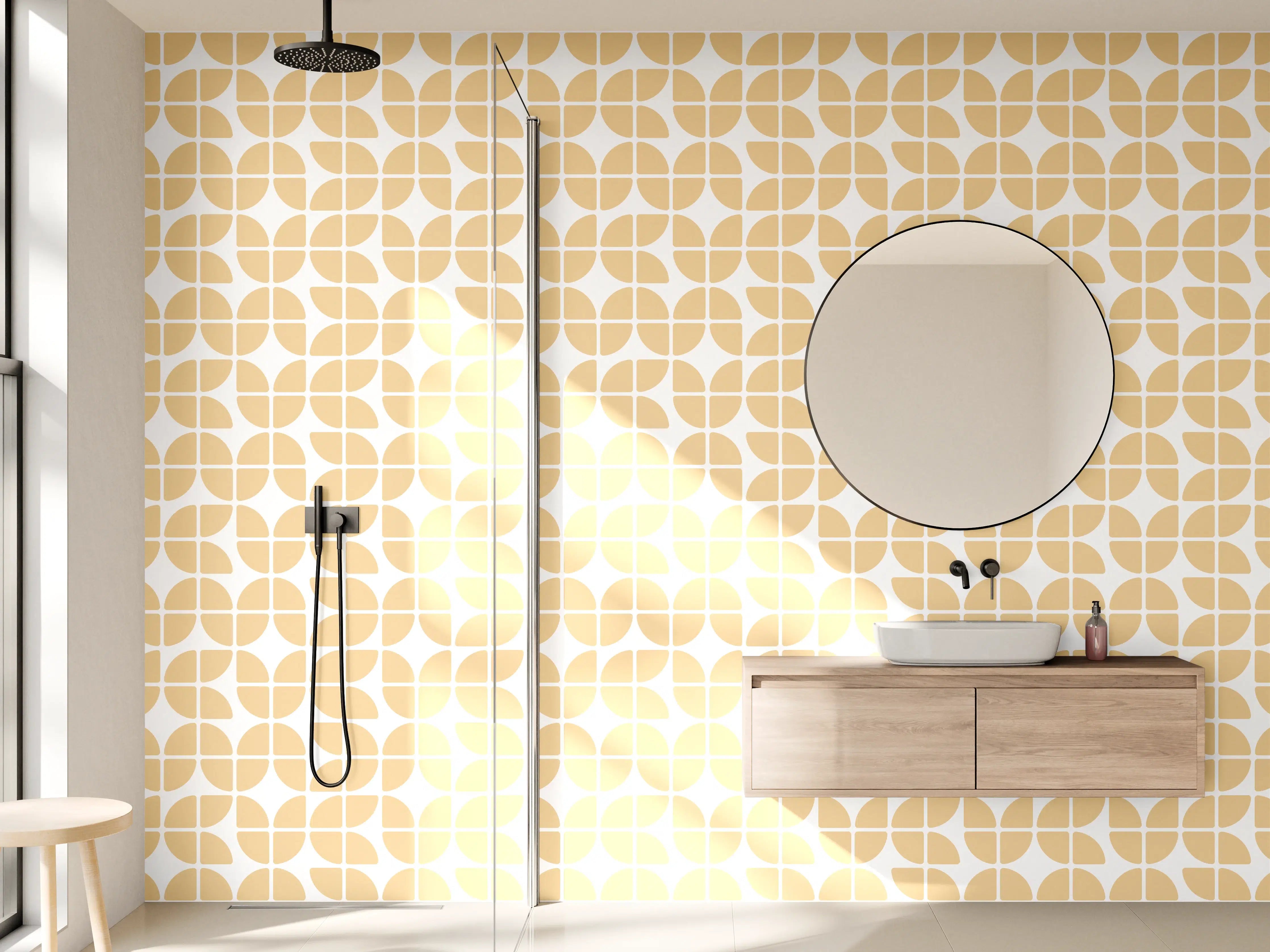 Wandverkleidung Bad - Graue Weißmotive im geometrischen Fliesenmuster