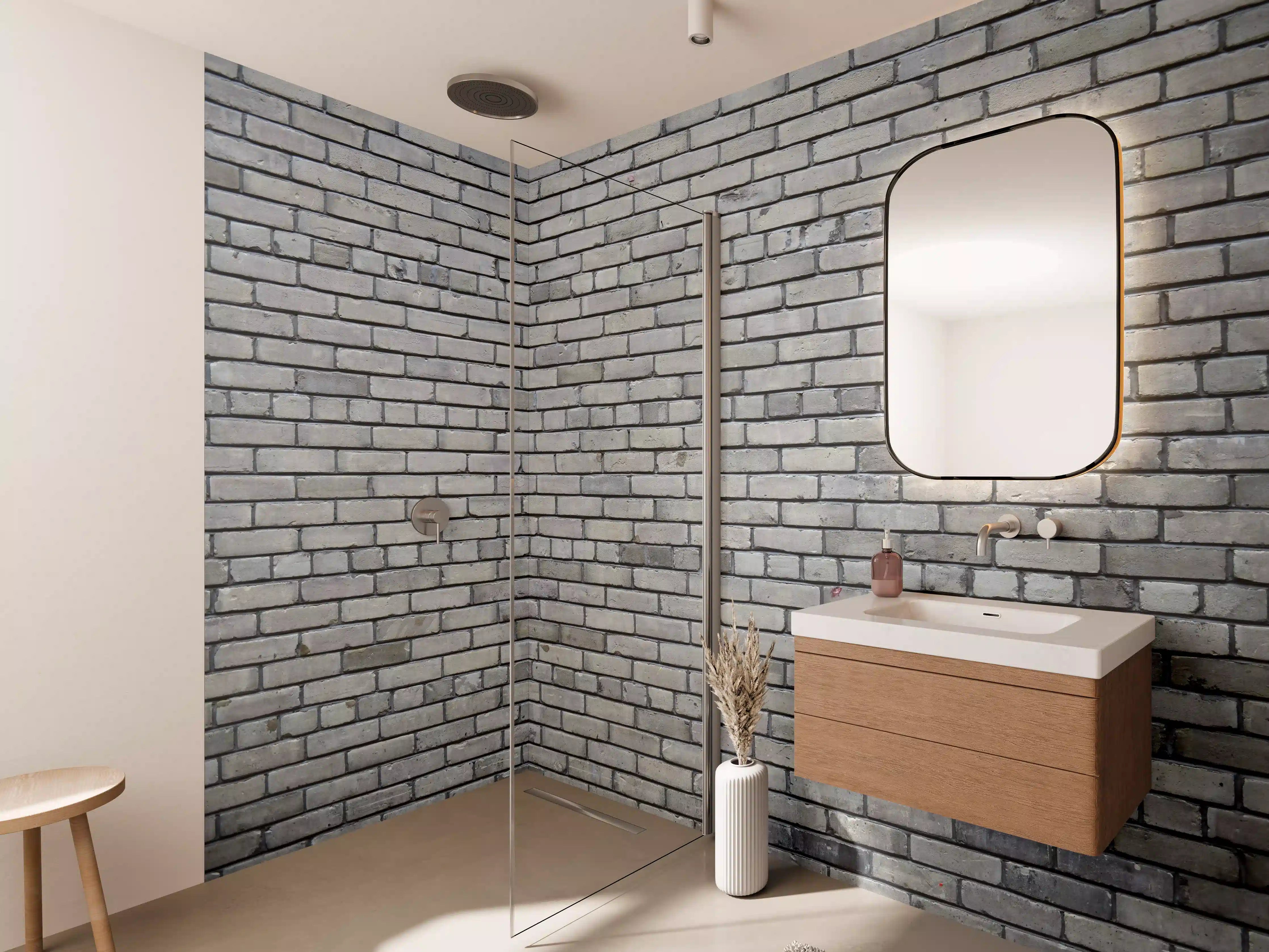 Wandverkleidung Bad - Graue Ziegelsteinwand mit subtiler Textur