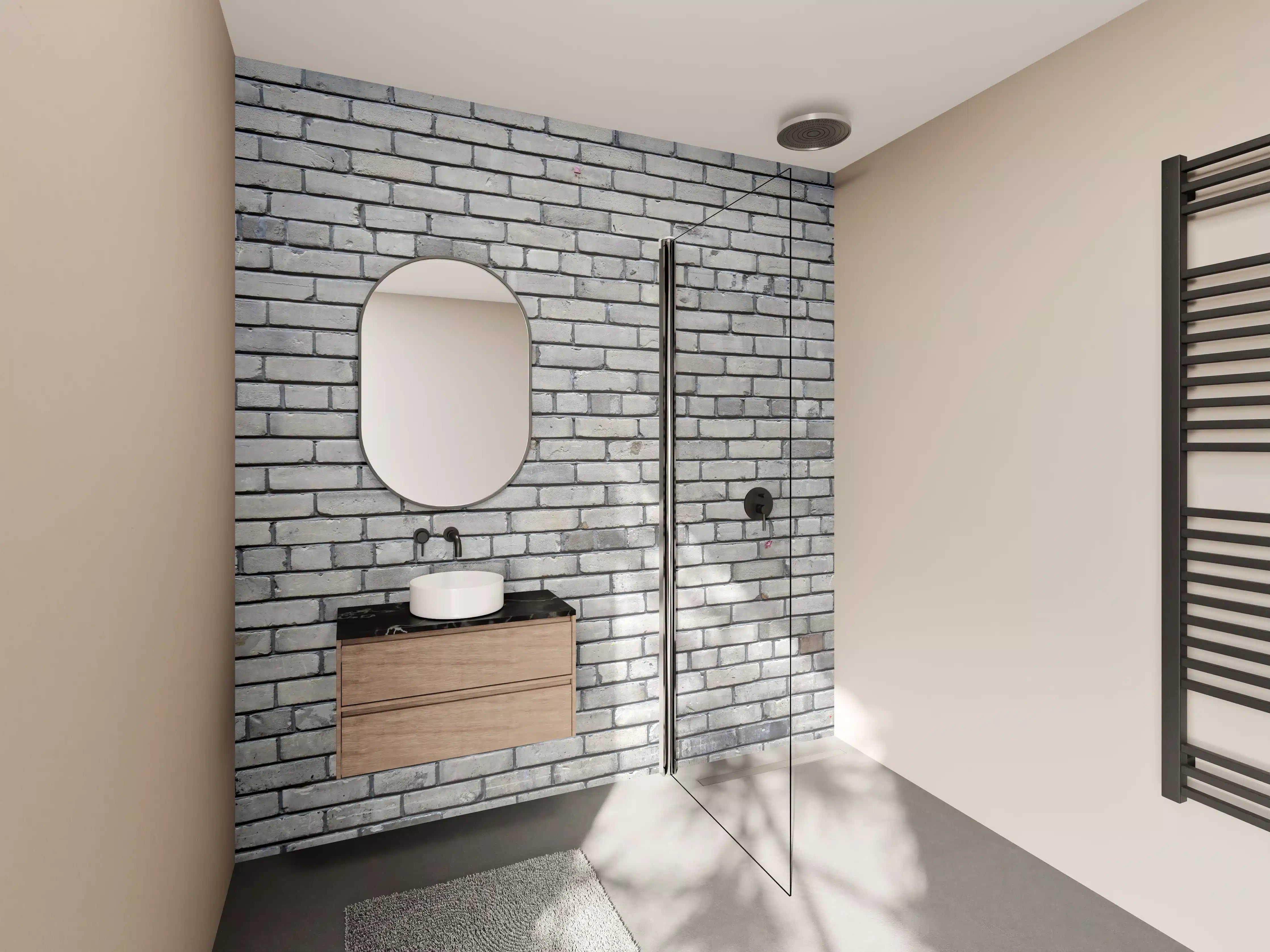 Wandverkleidung Bad - Graue Ziegelsteinwand mit subtiler Textur