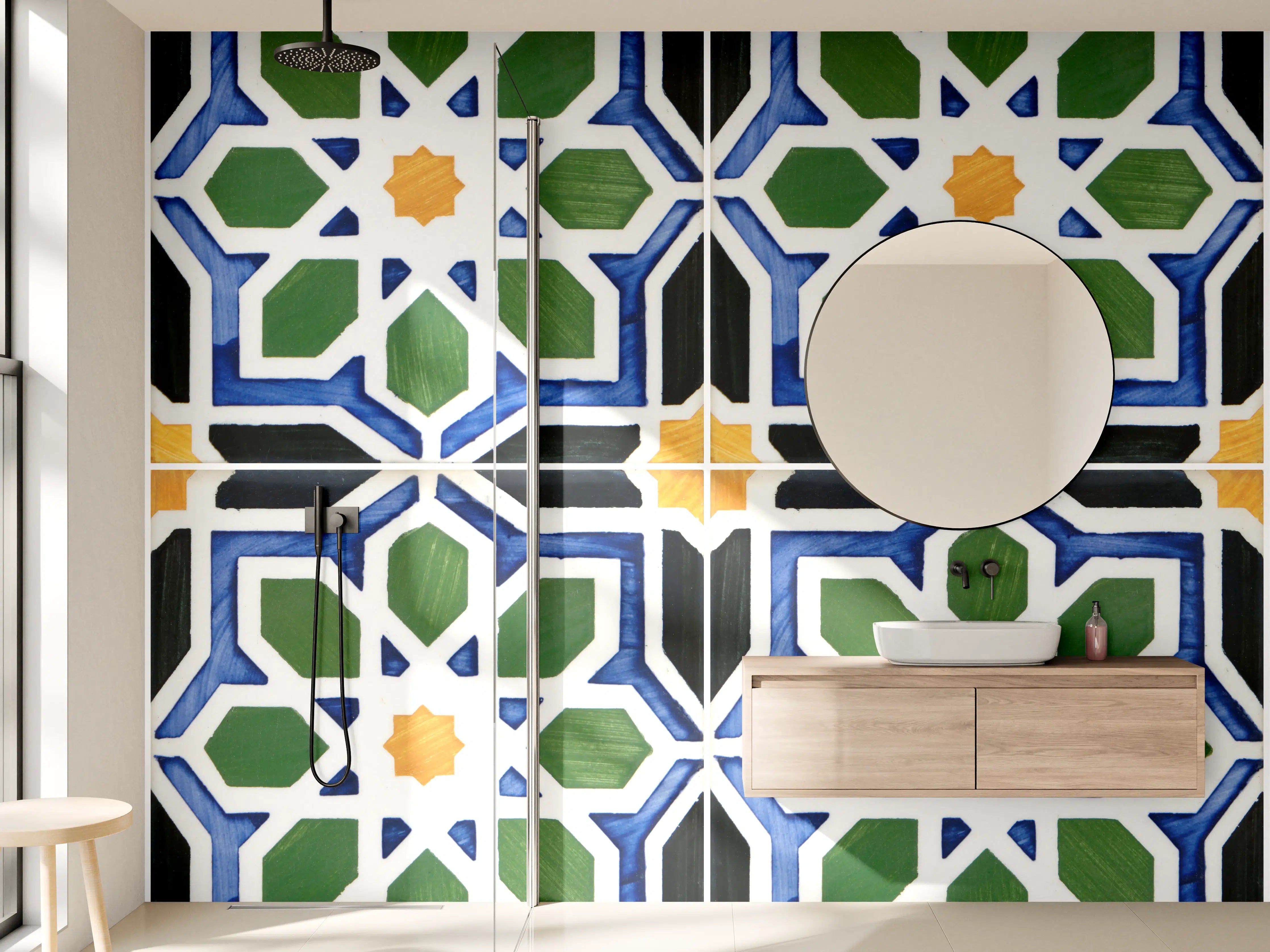 Wandverkleidung Bad - Graue islamische Fliesenornamente