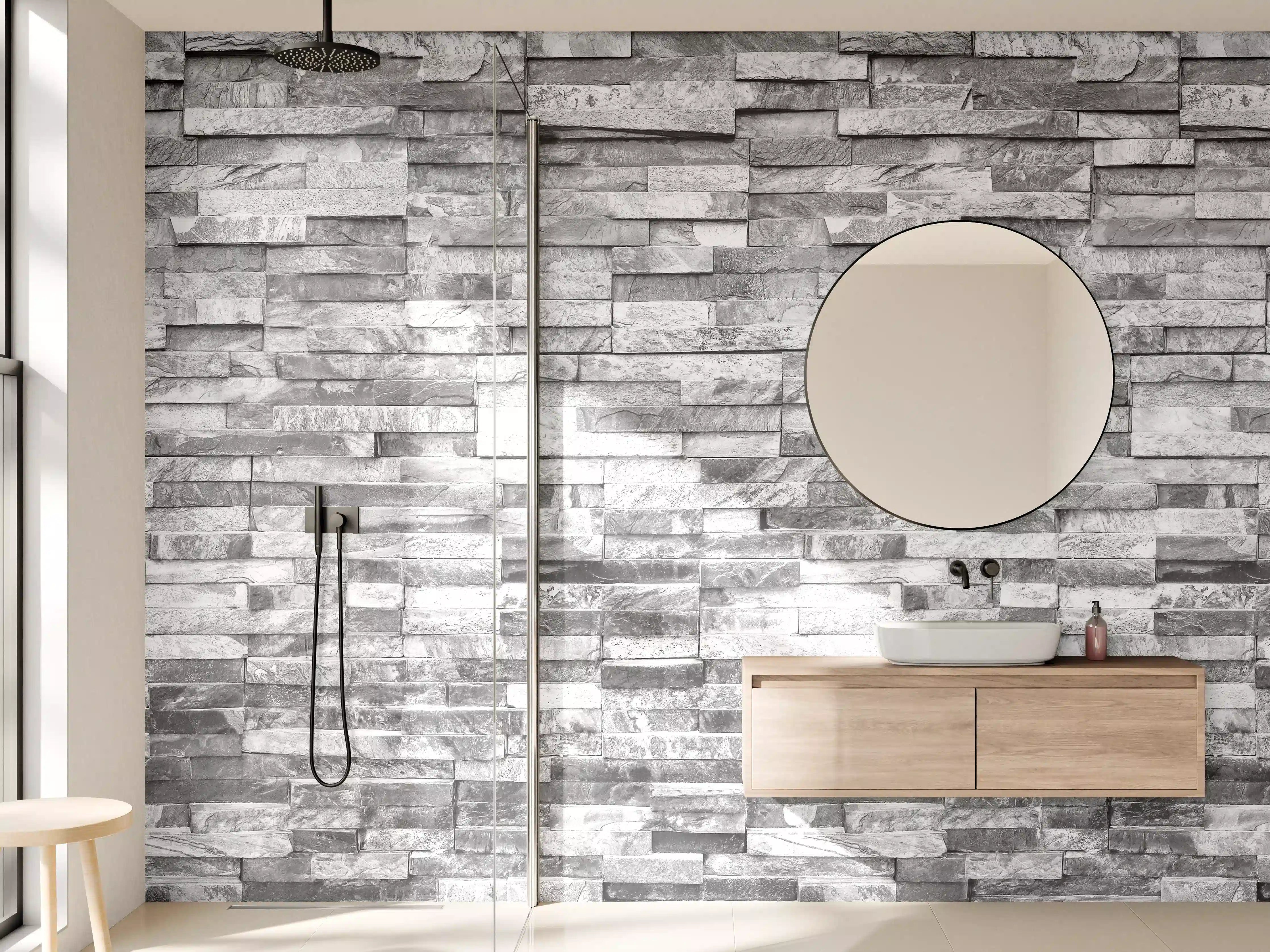 Wandverkleidung Bad - Graue moderne Ziegelwand