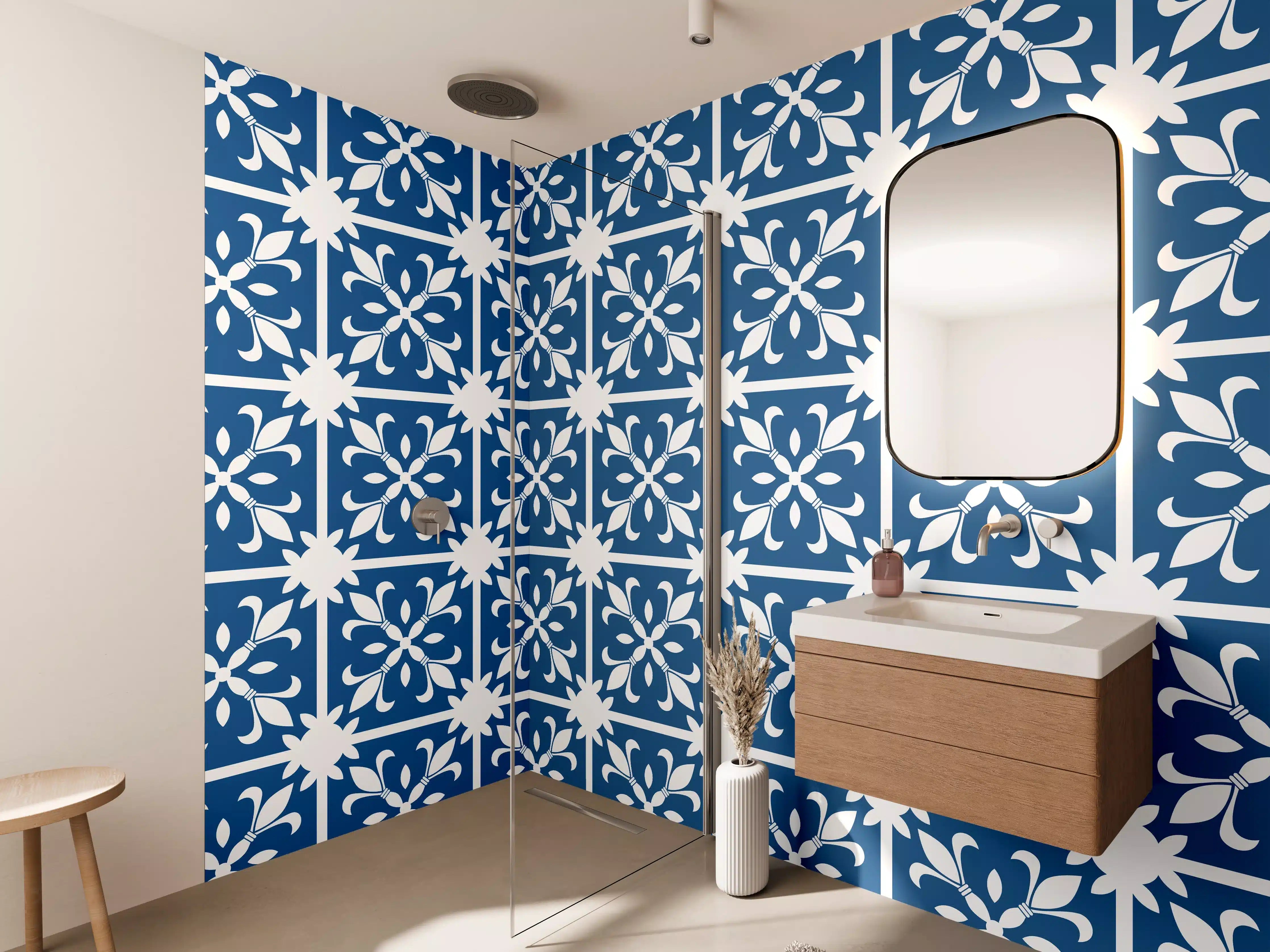 Wandverkleidung Bad - Graue ornamentale Fliesen