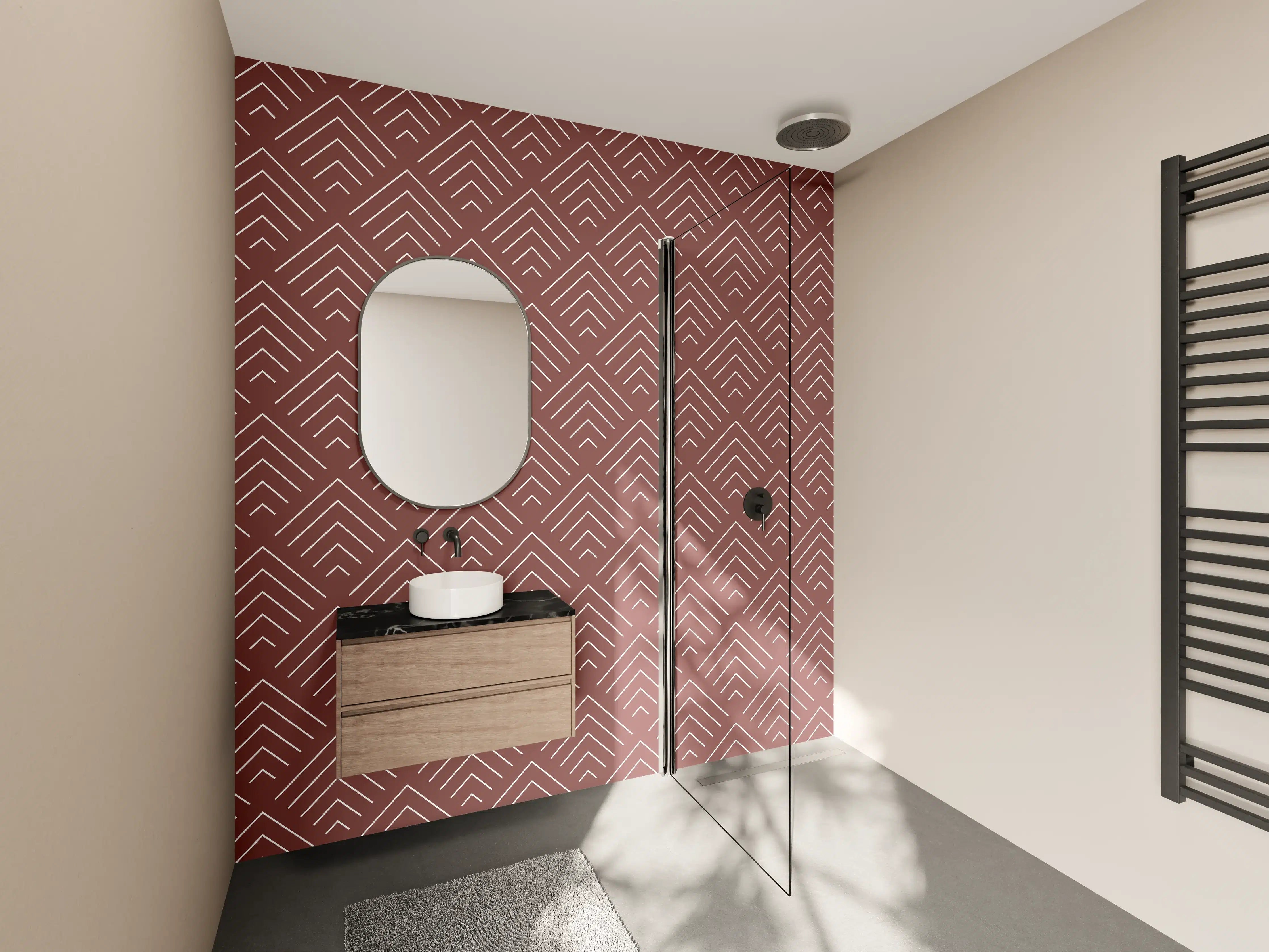 Wandverkleidung Bad - Graue und Braune Geometrien