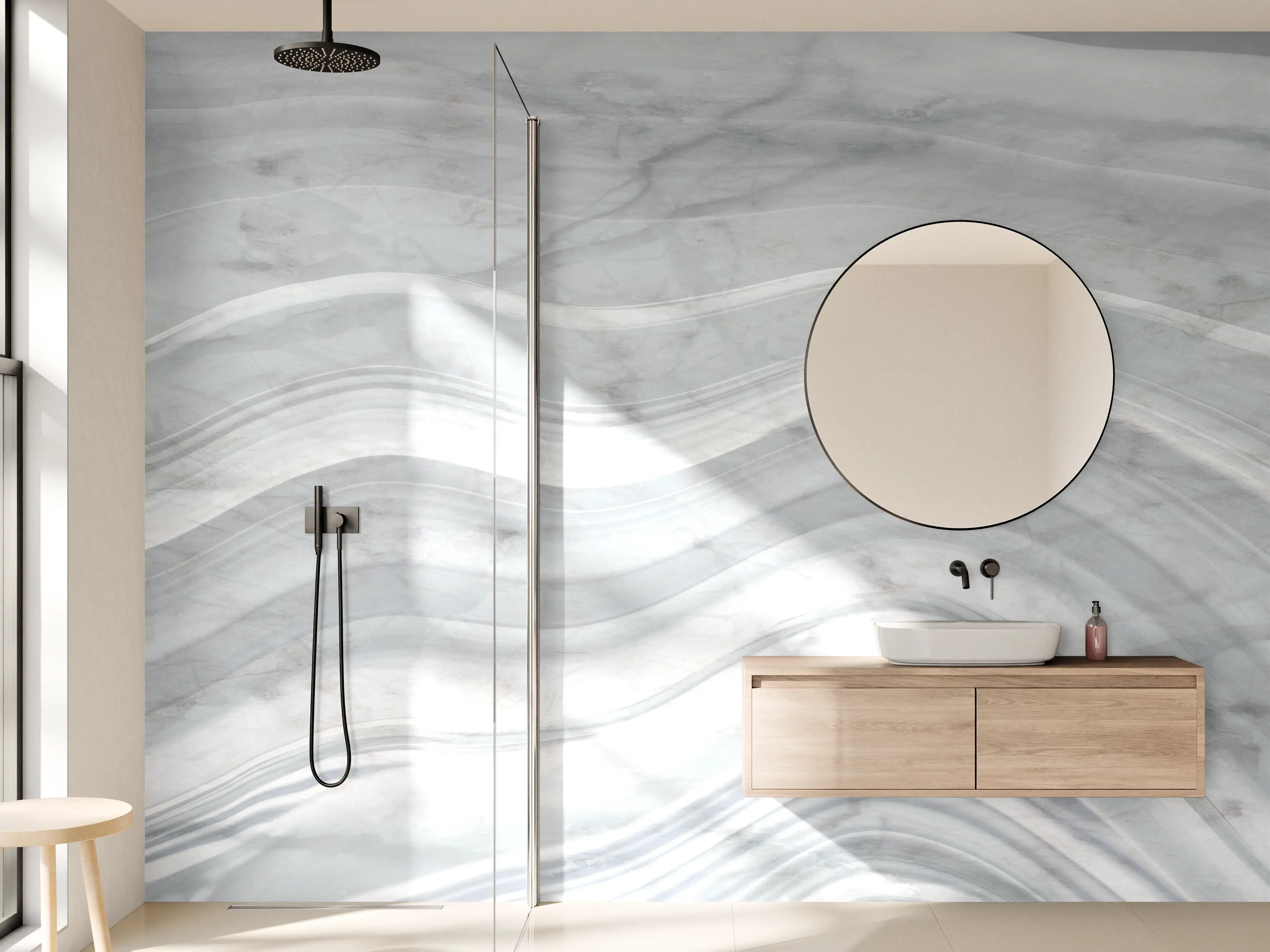 Wandverkleidung Bad - Graue wellenförmige Marmor Textur