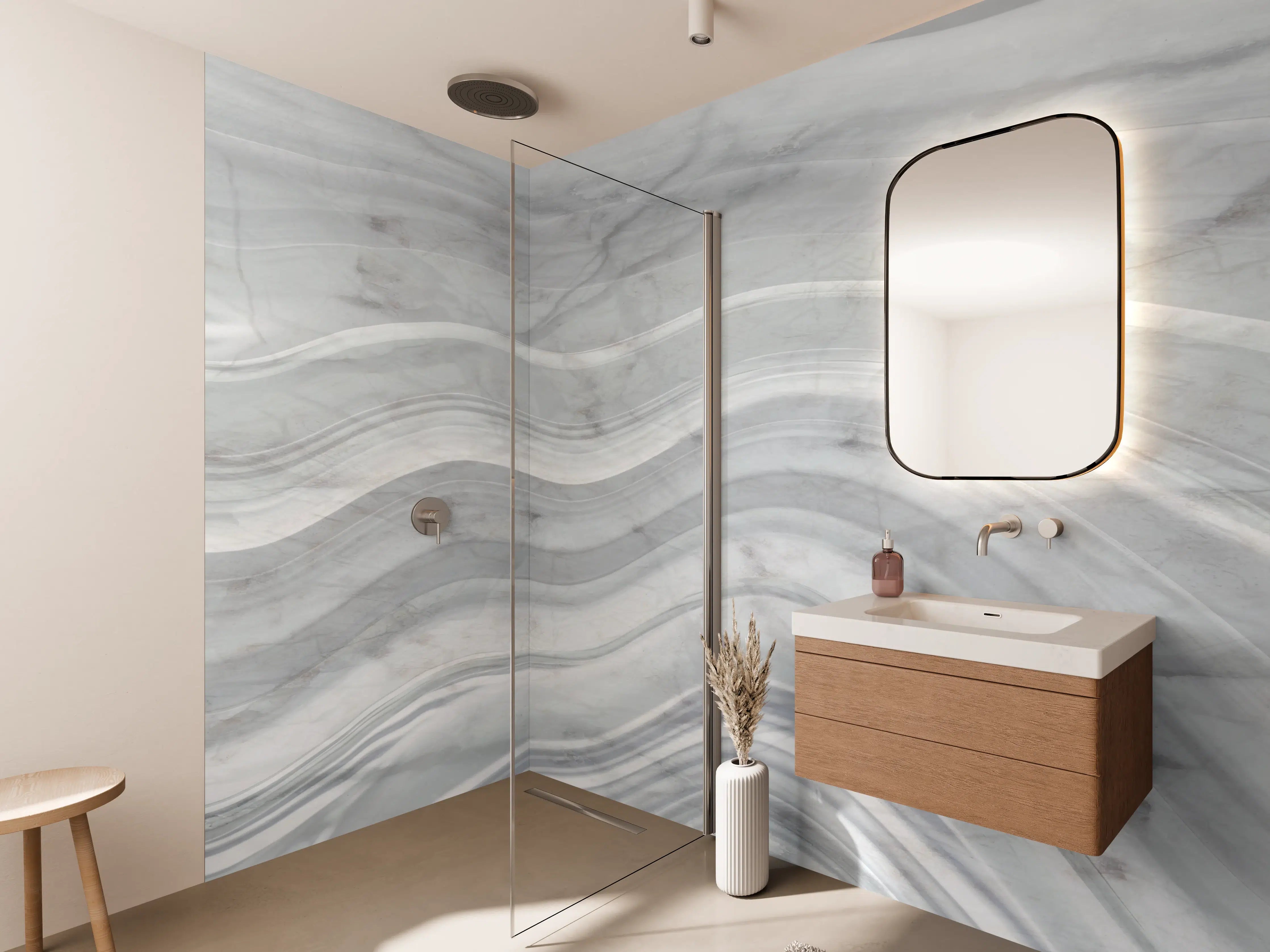 Wandverkleidung Bad - Graue wellenförmige Marmor Textur