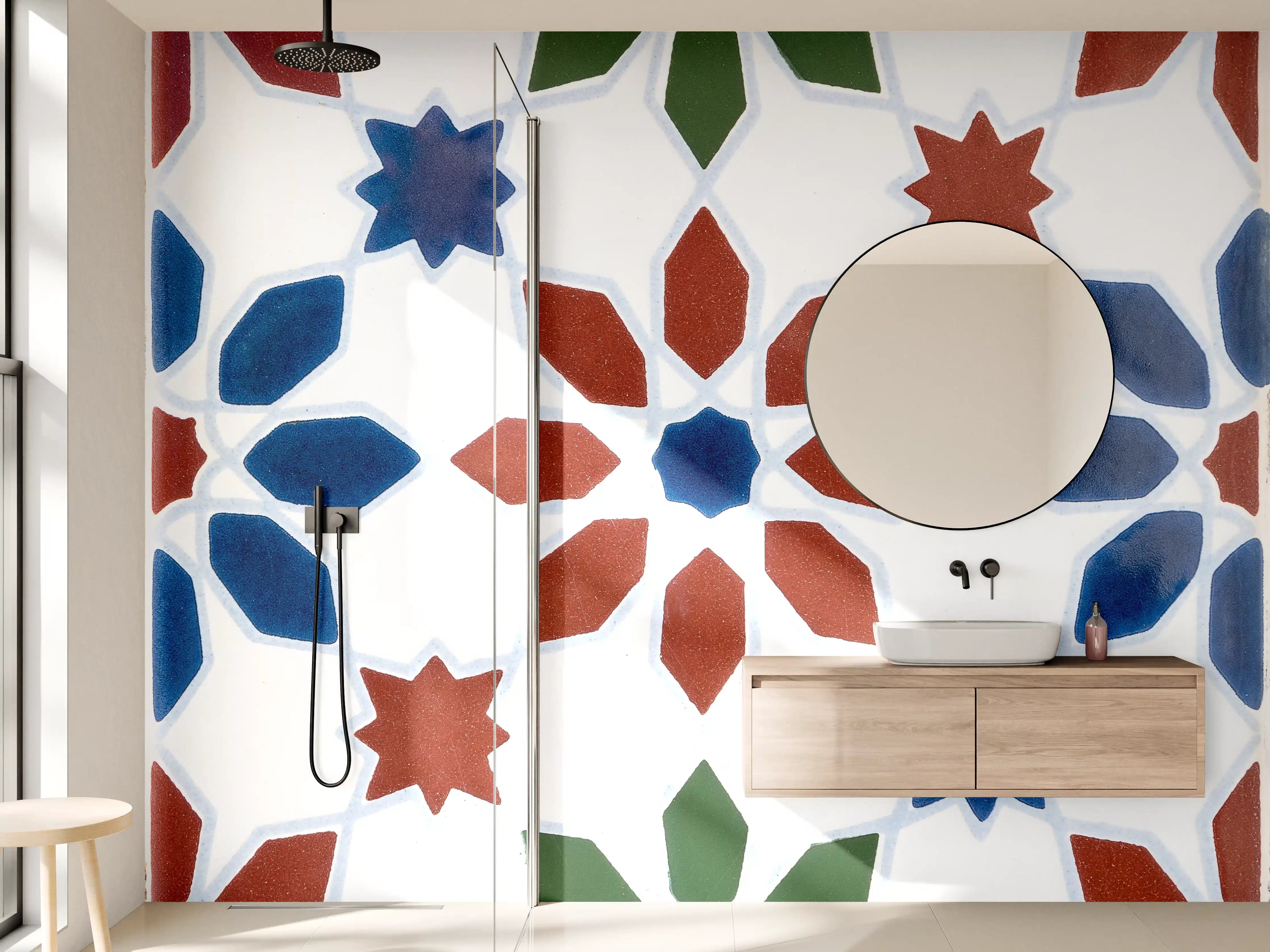 Wandverkleidung Bad - Graue, geometrische Fliesengestaltungen