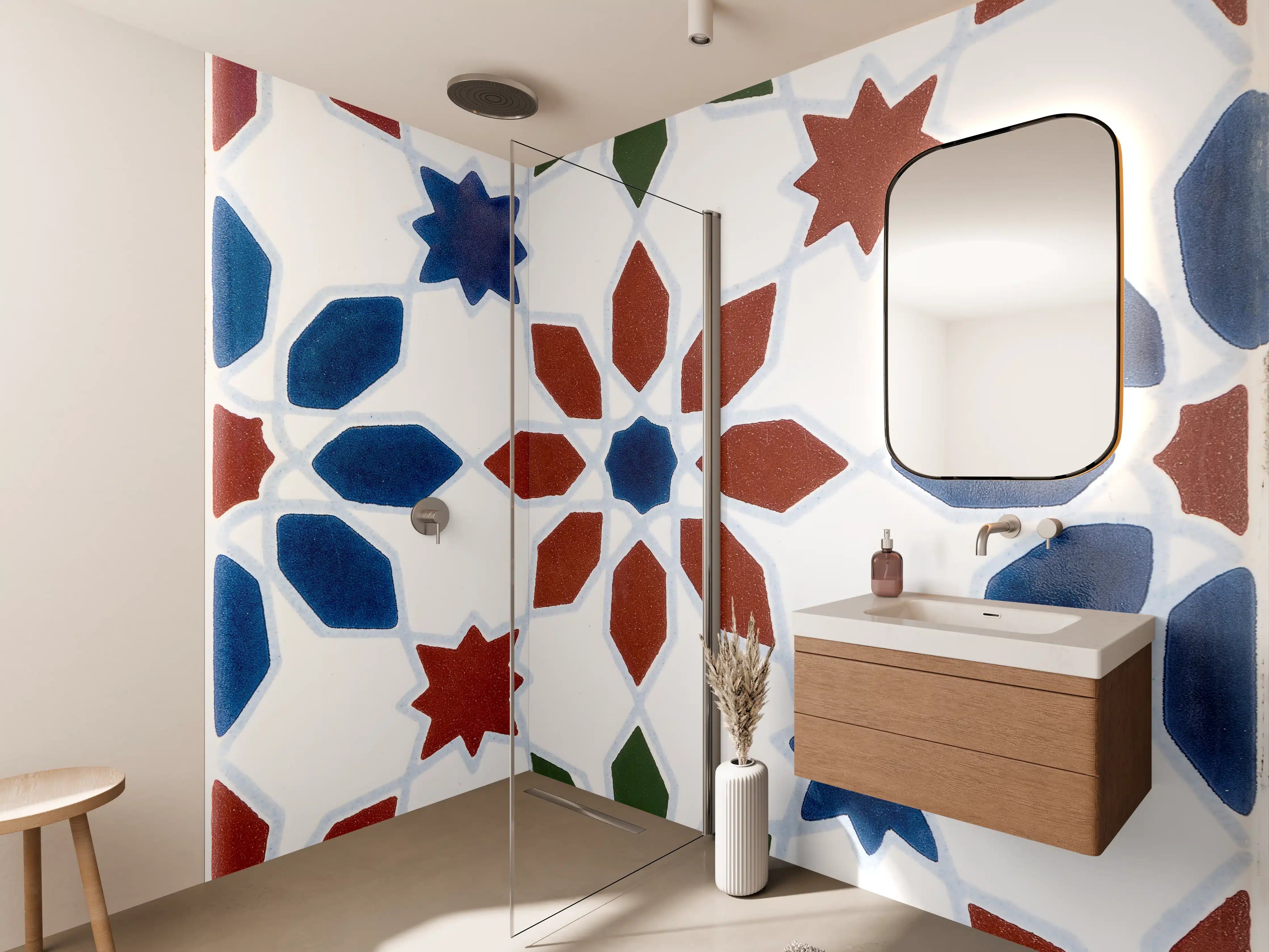 Wandverkleidung Bad - Graue, geometrische Fliesengestaltungen