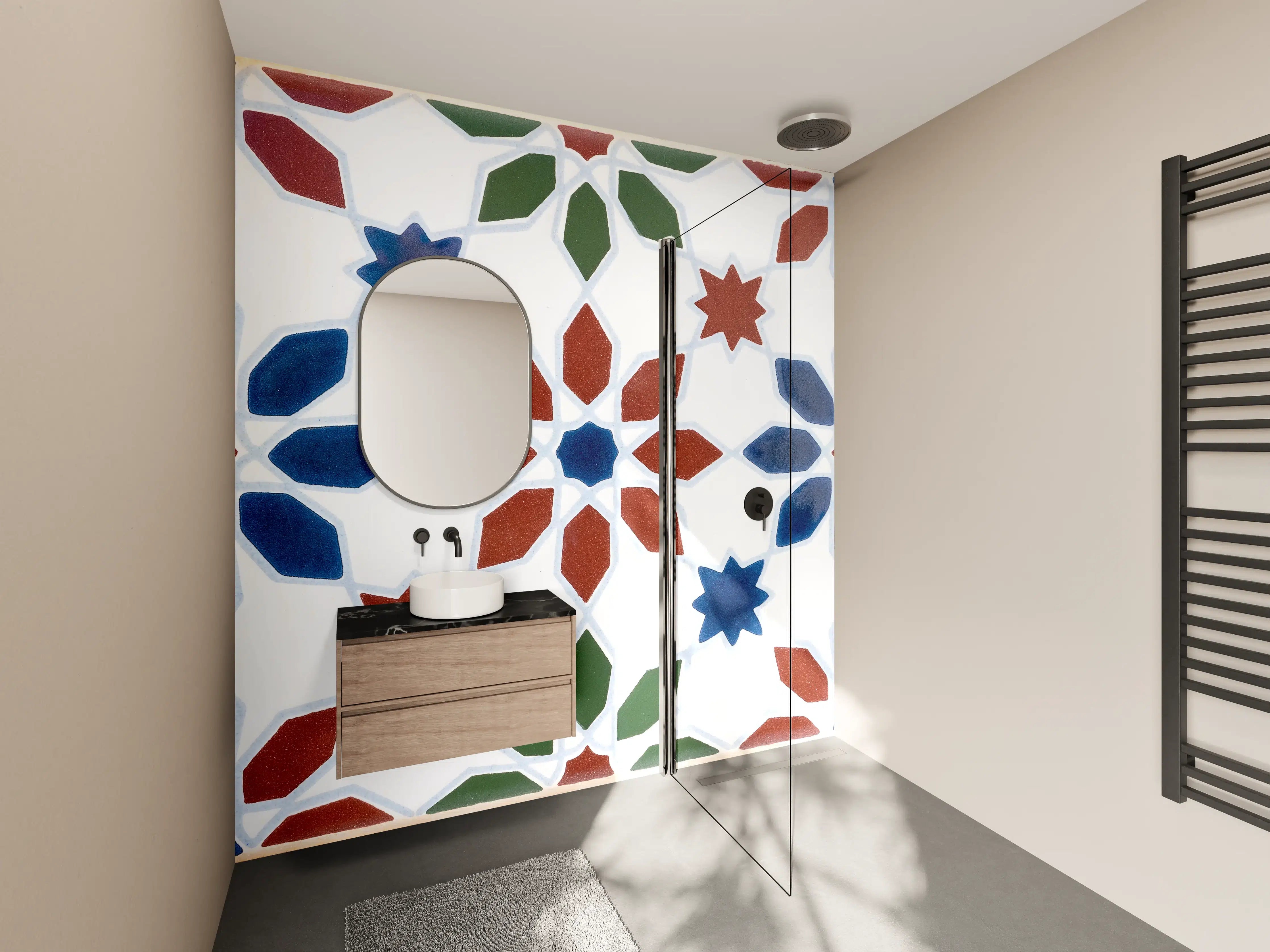 Wandverkleidung Bad - Graue, geometrische Fliesengestaltungen