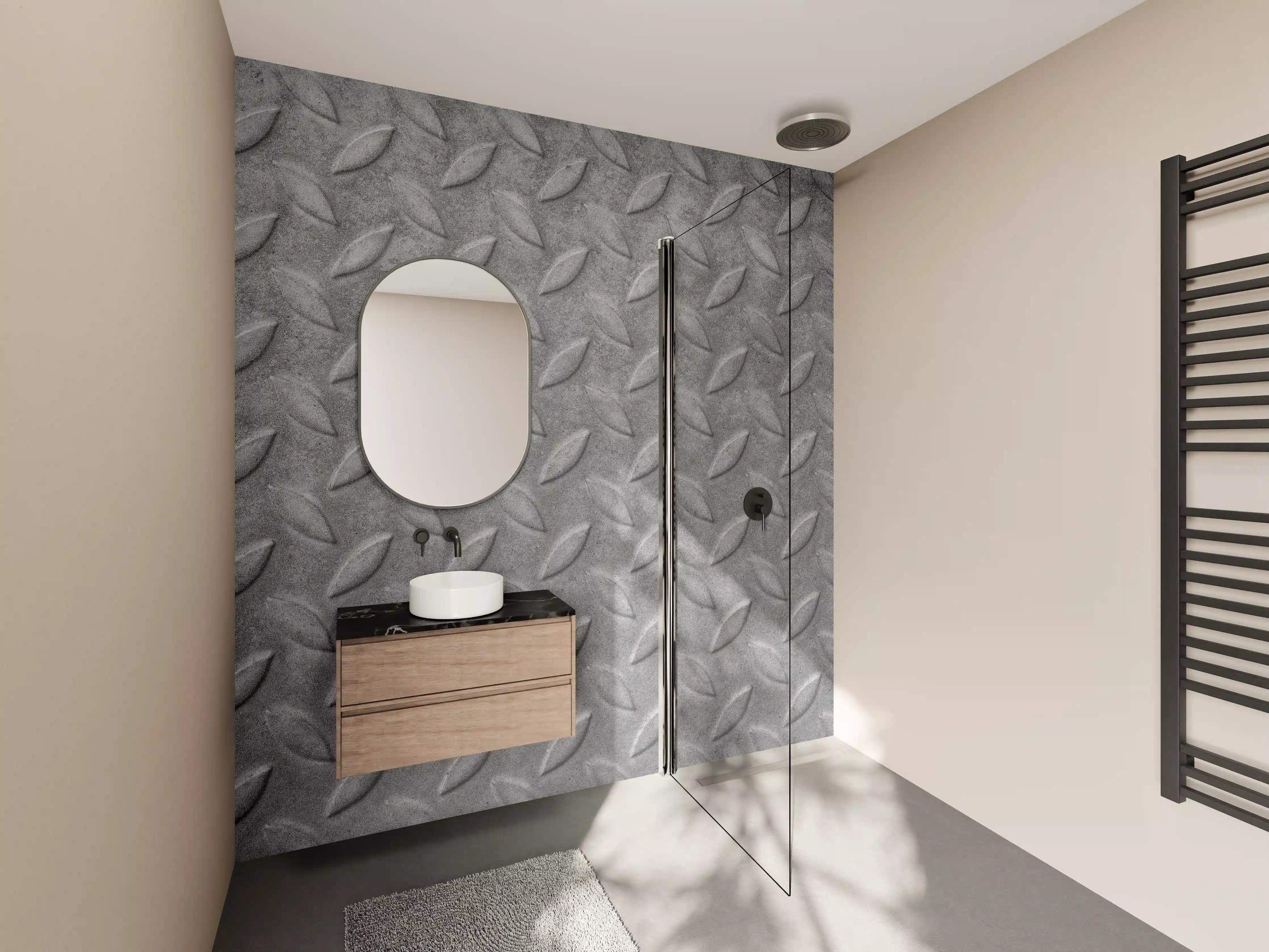 Wandverkleidung Bad - Graue, strukturierte Metallplatte