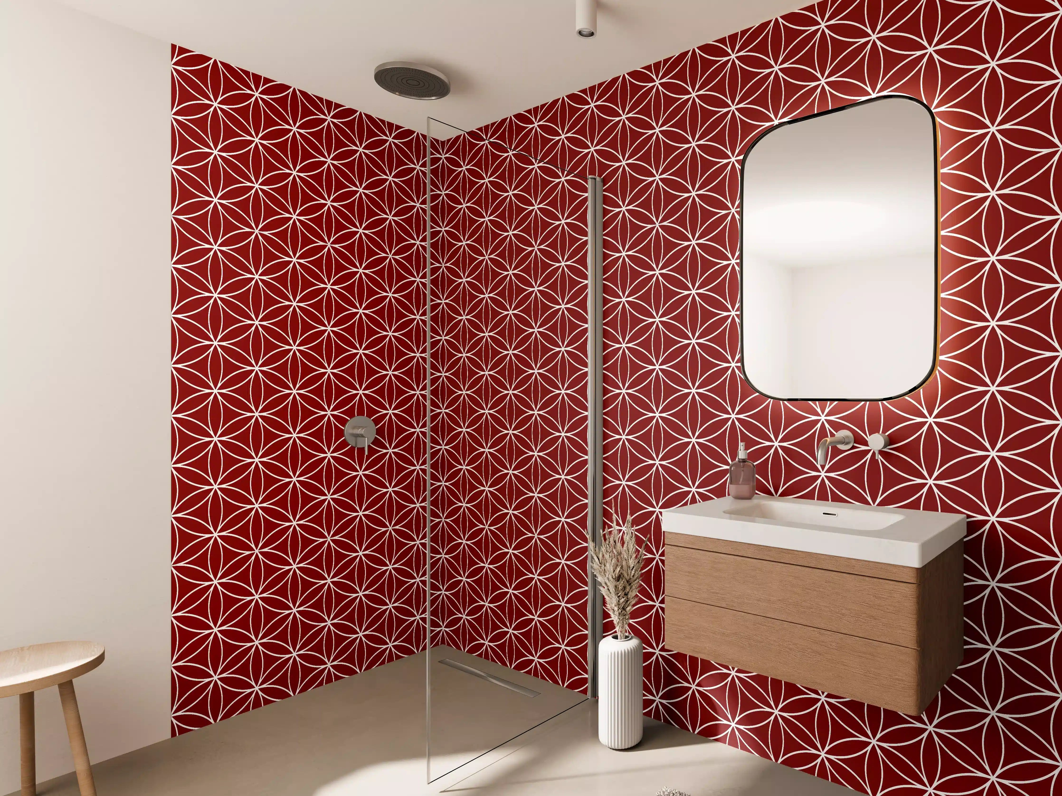 Wandverkleidung Bad - Graueckige Muster in Weiß