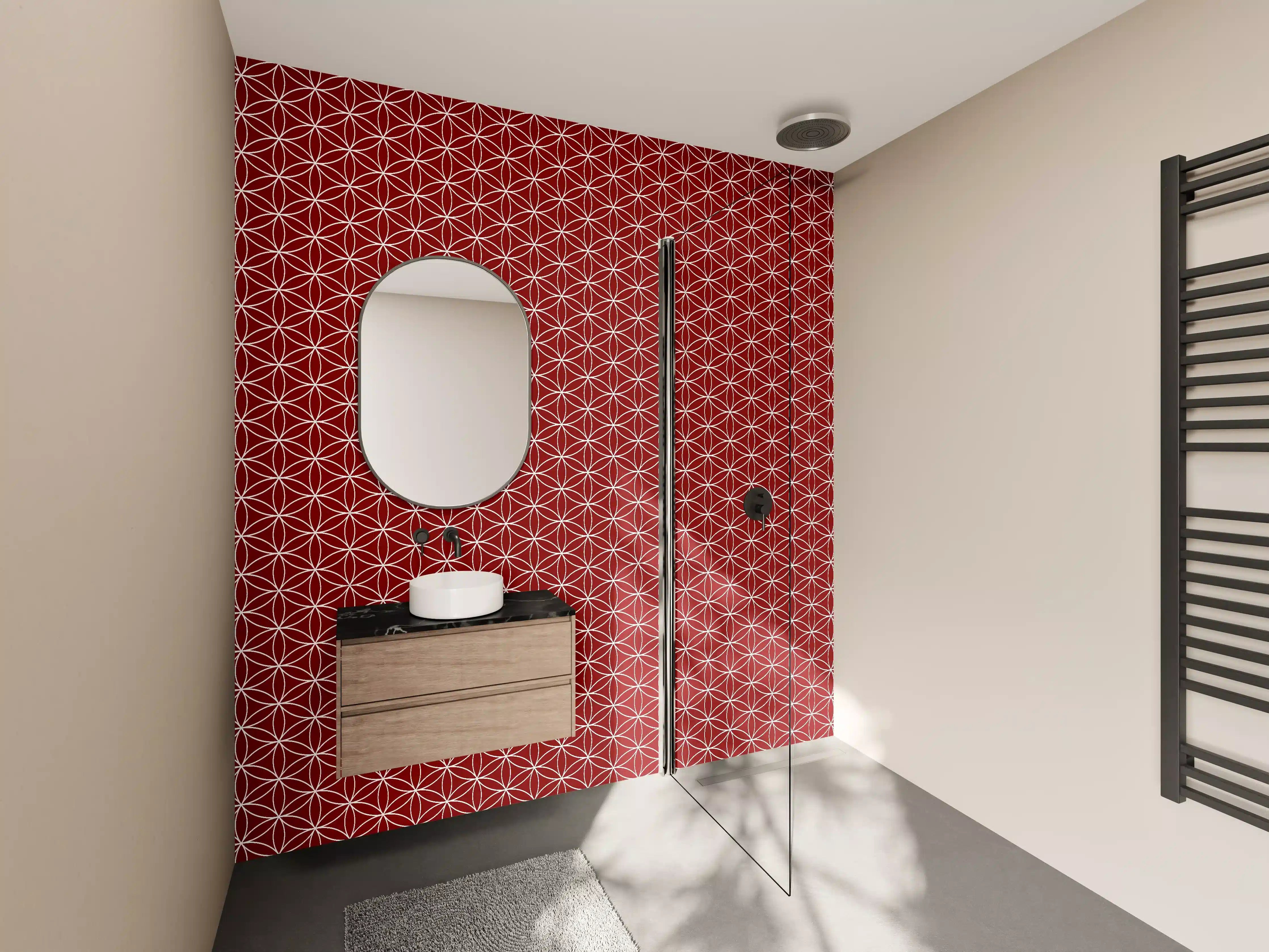 Wandverkleidung Bad - Graueckige Muster in Weiß