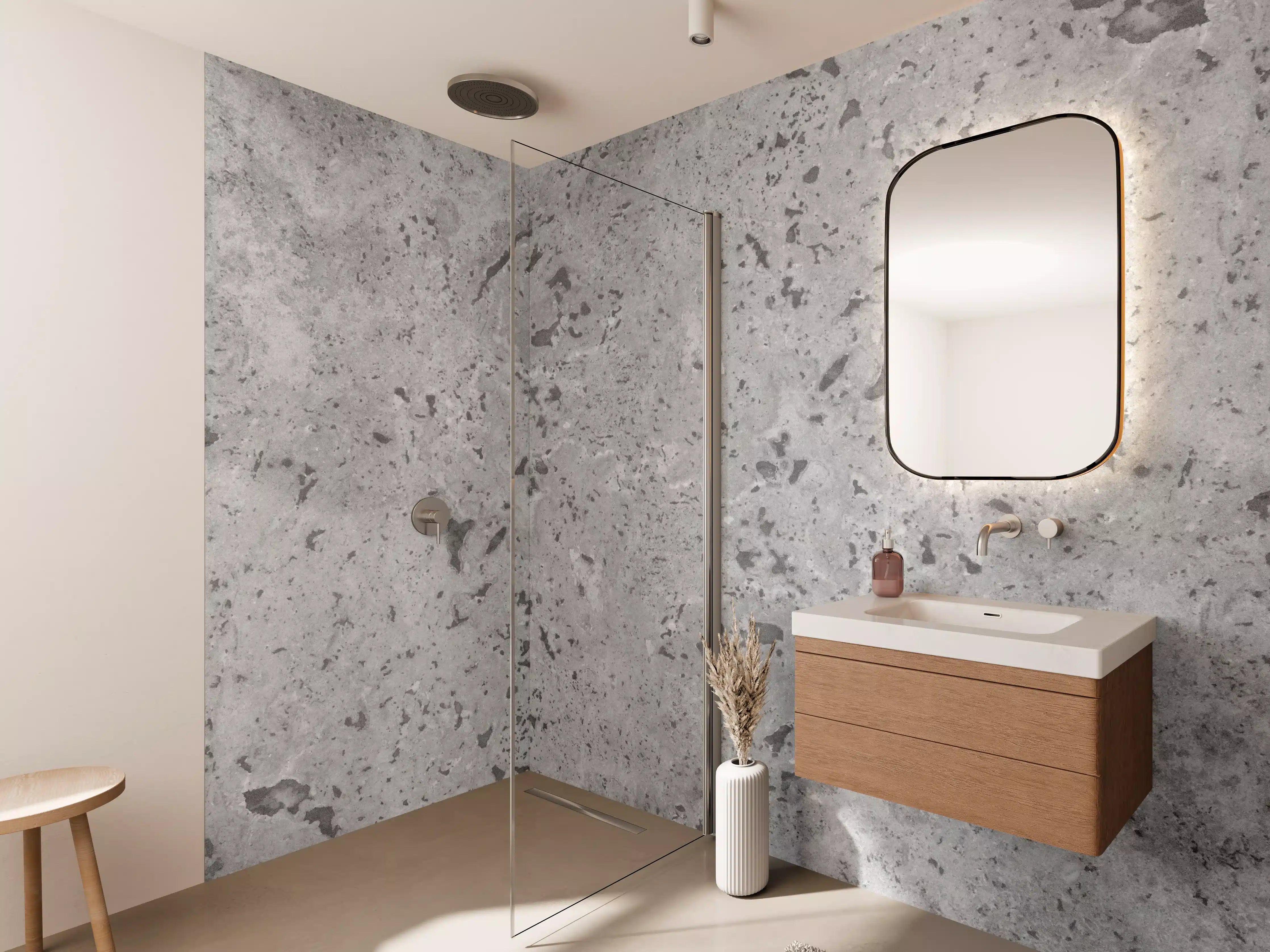 Wandverkleidung Bad - Grauer Beton