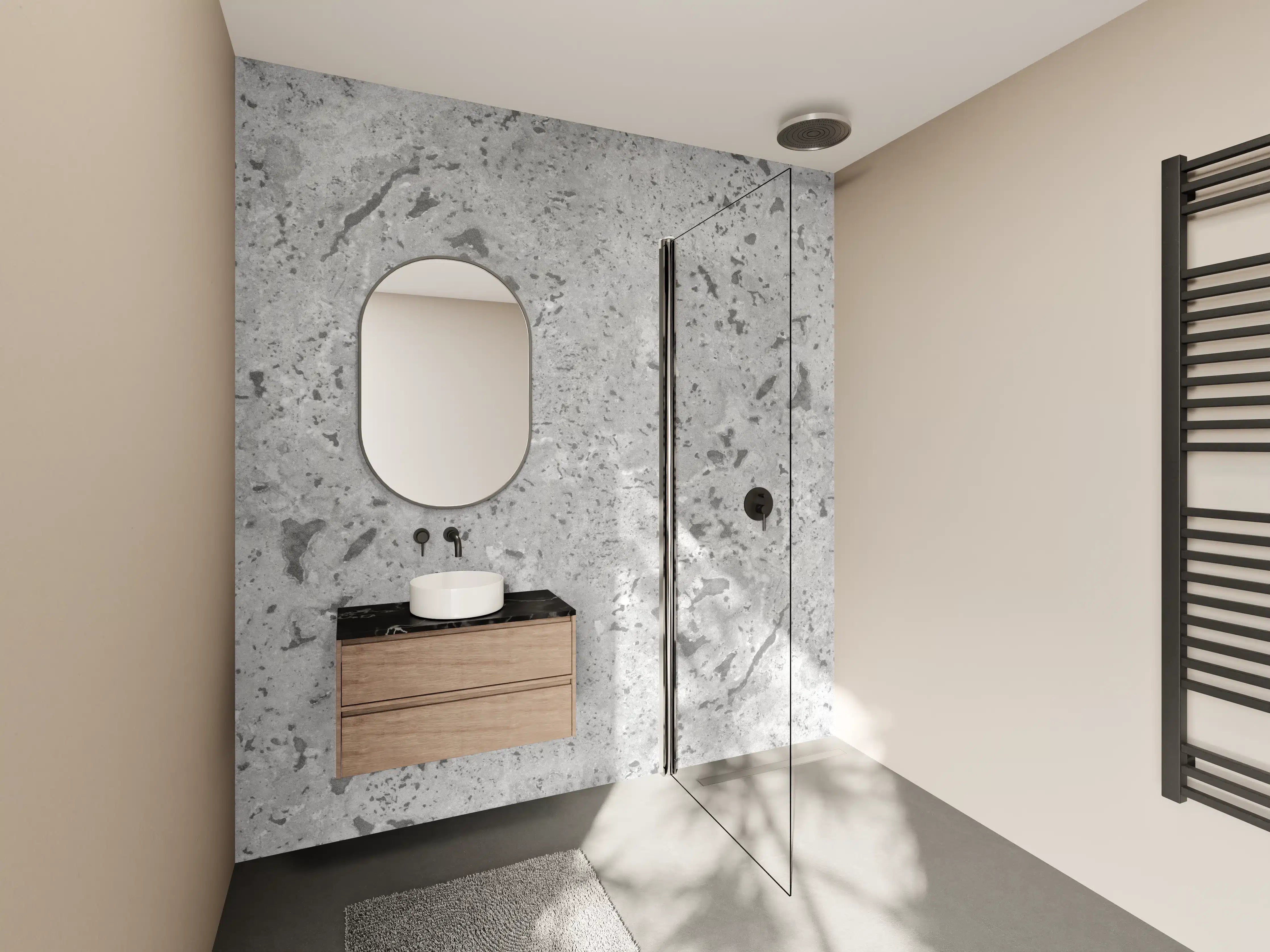 Wandverkleidung Bad - Grauer Beton