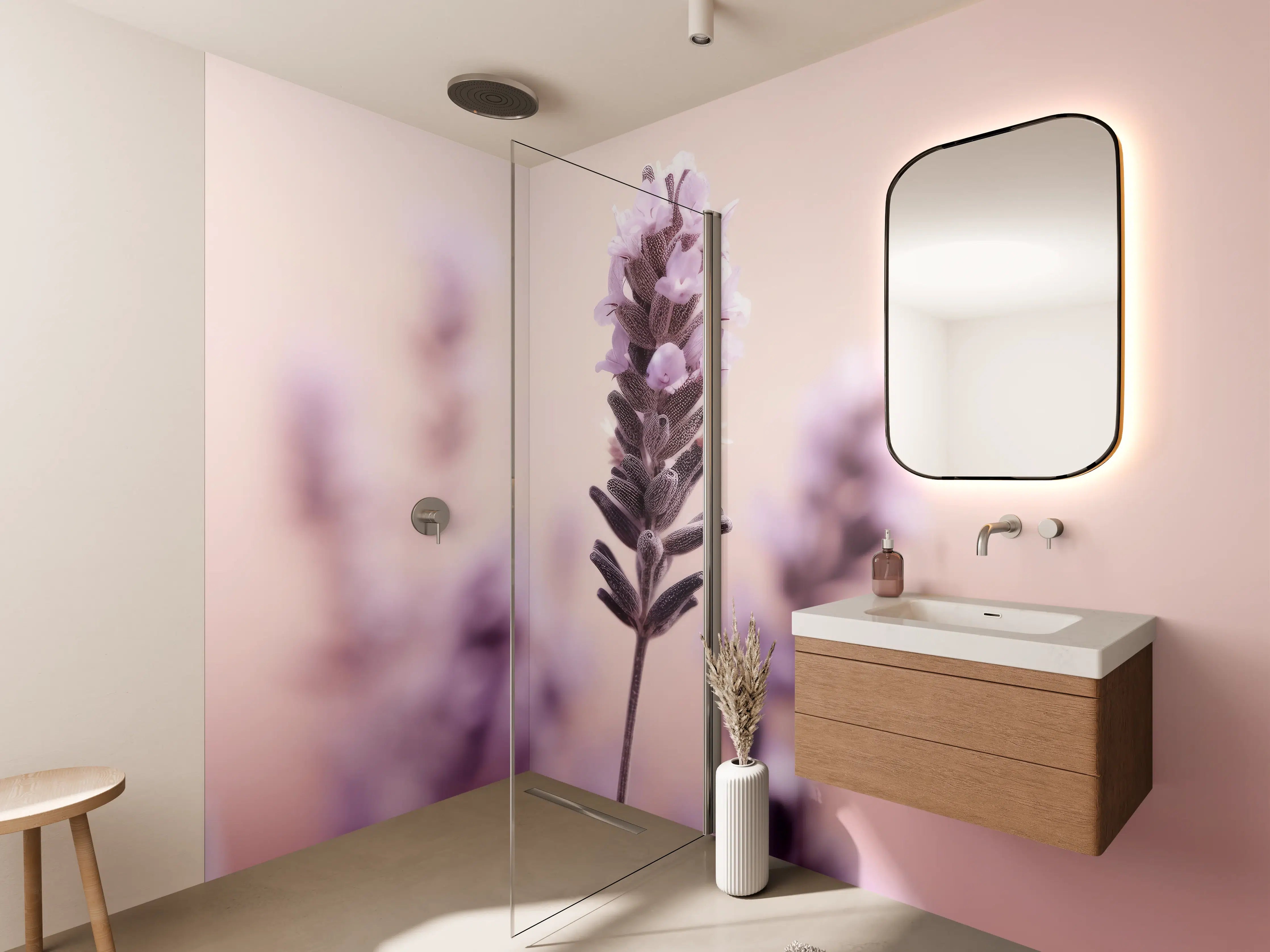 Wandverkleidung Bad - Grauer Hauch im Lavendellicht