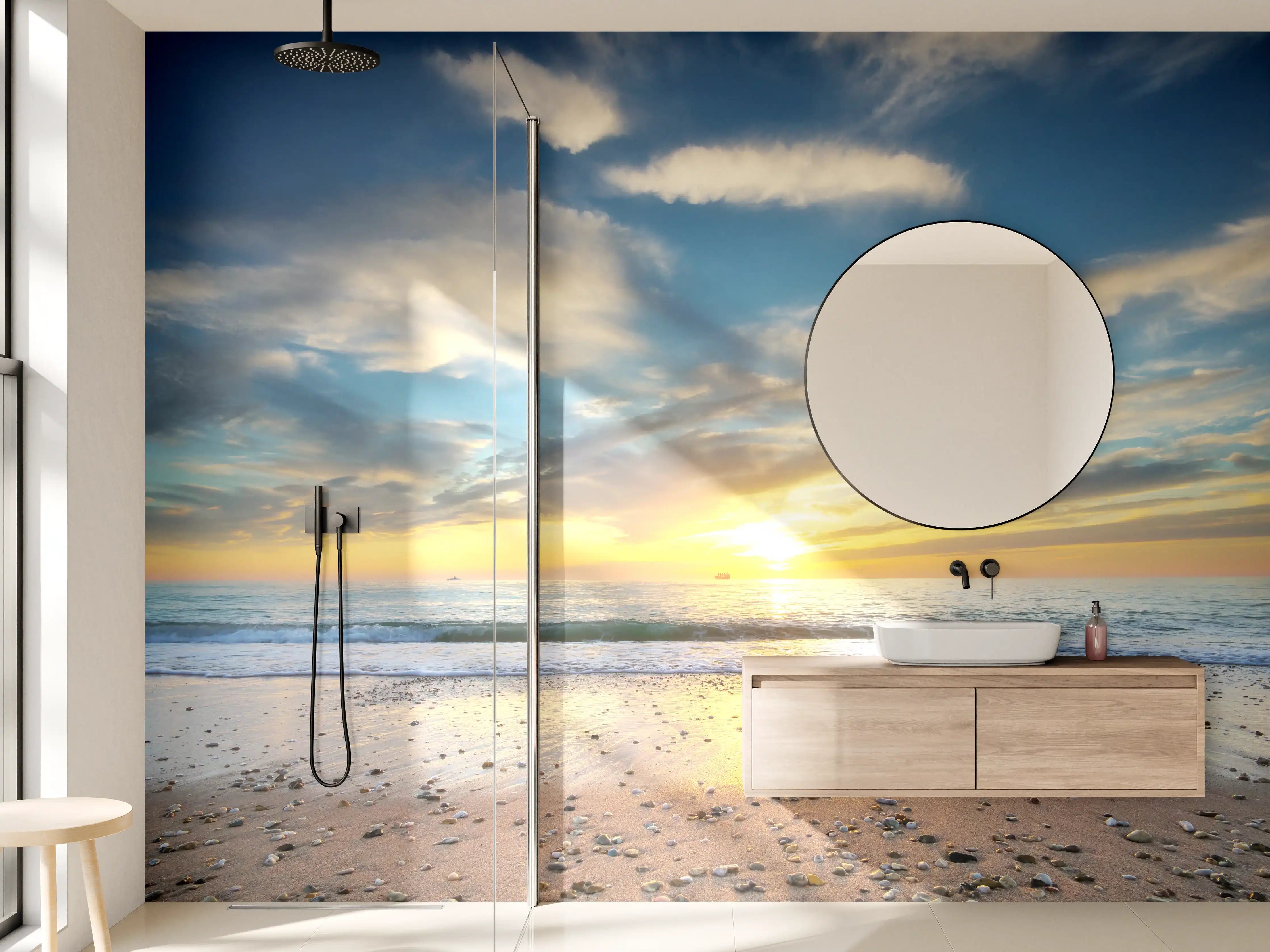 Wandverkleidung Bad - Grauer Himmel, weißes Meer