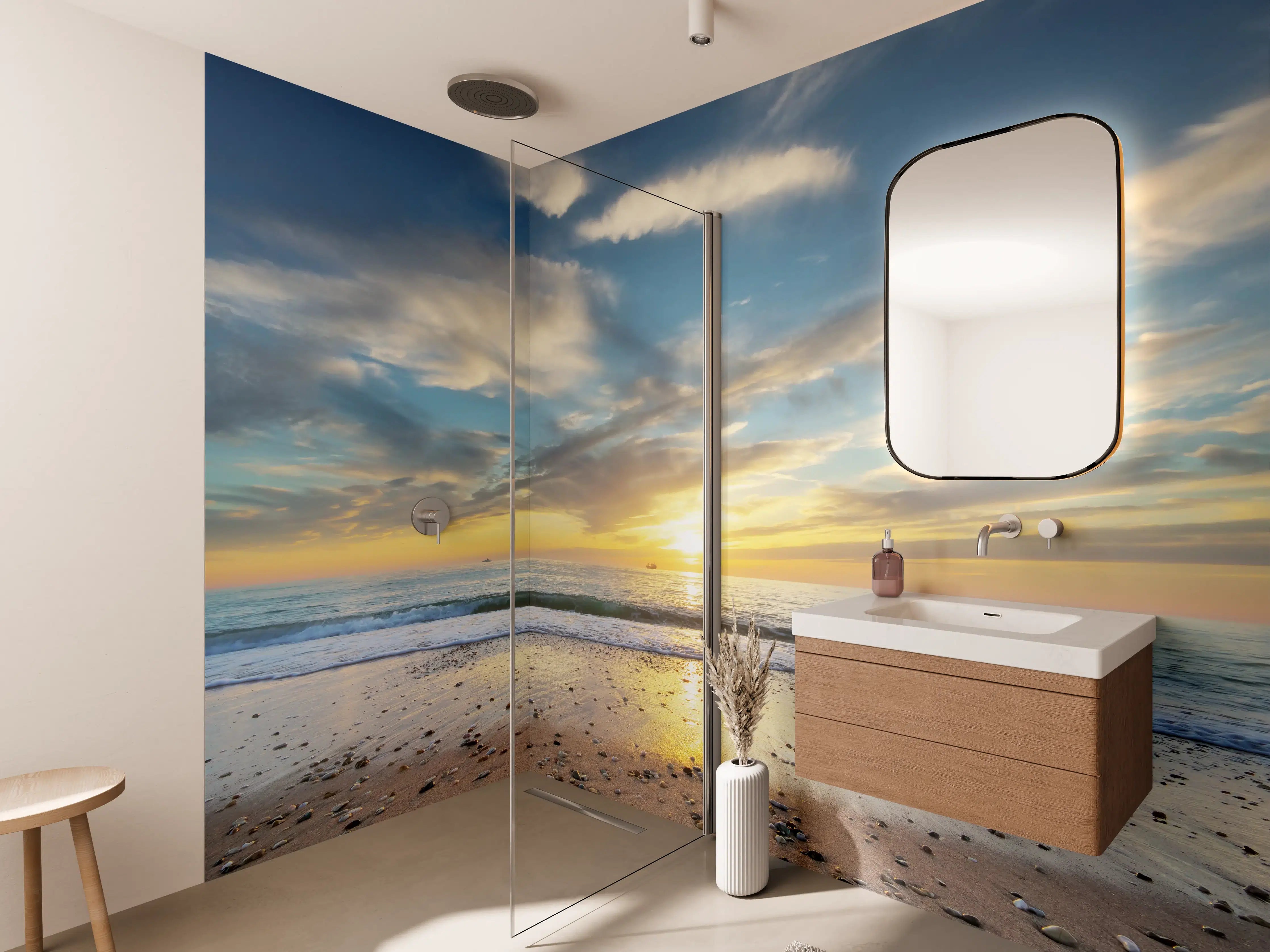 Wandverkleidung Bad - Grauer Himmel, weißes Meer