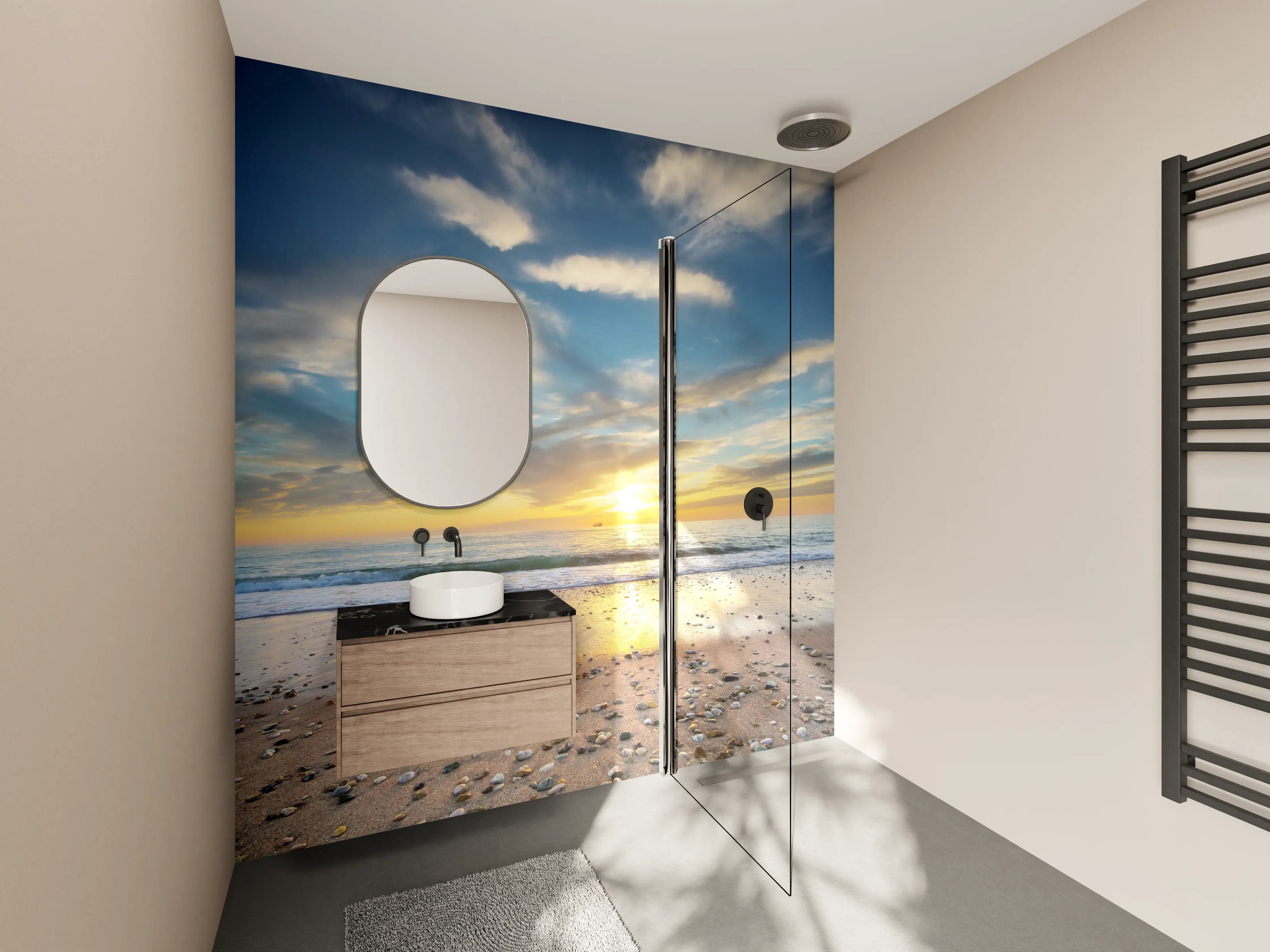 Wandverkleidung Bad - Grauer Himmel, weißes Meer