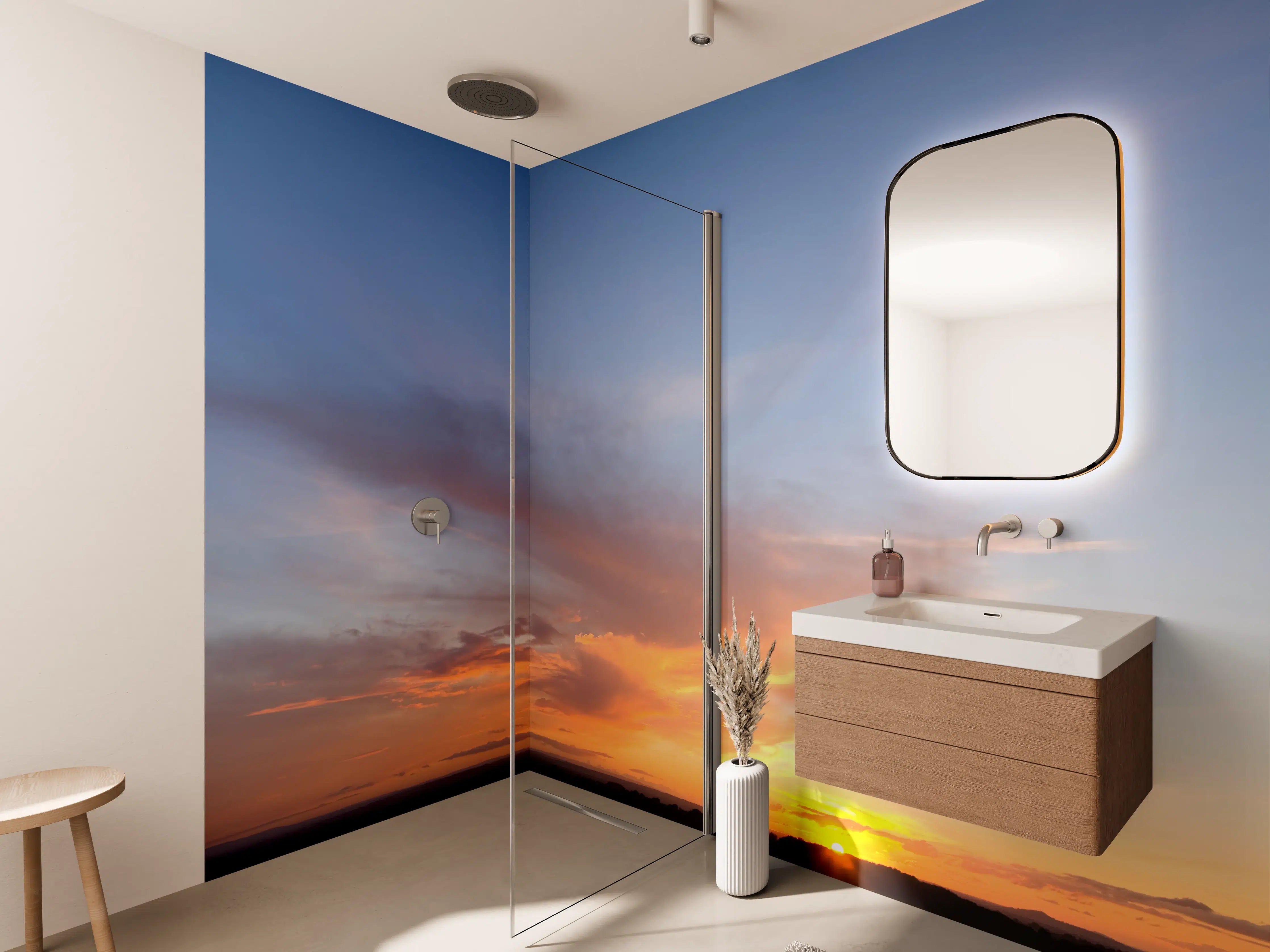 Wandverkleidung Bad - Grauer Leuchtfeuer bei Abendlicht