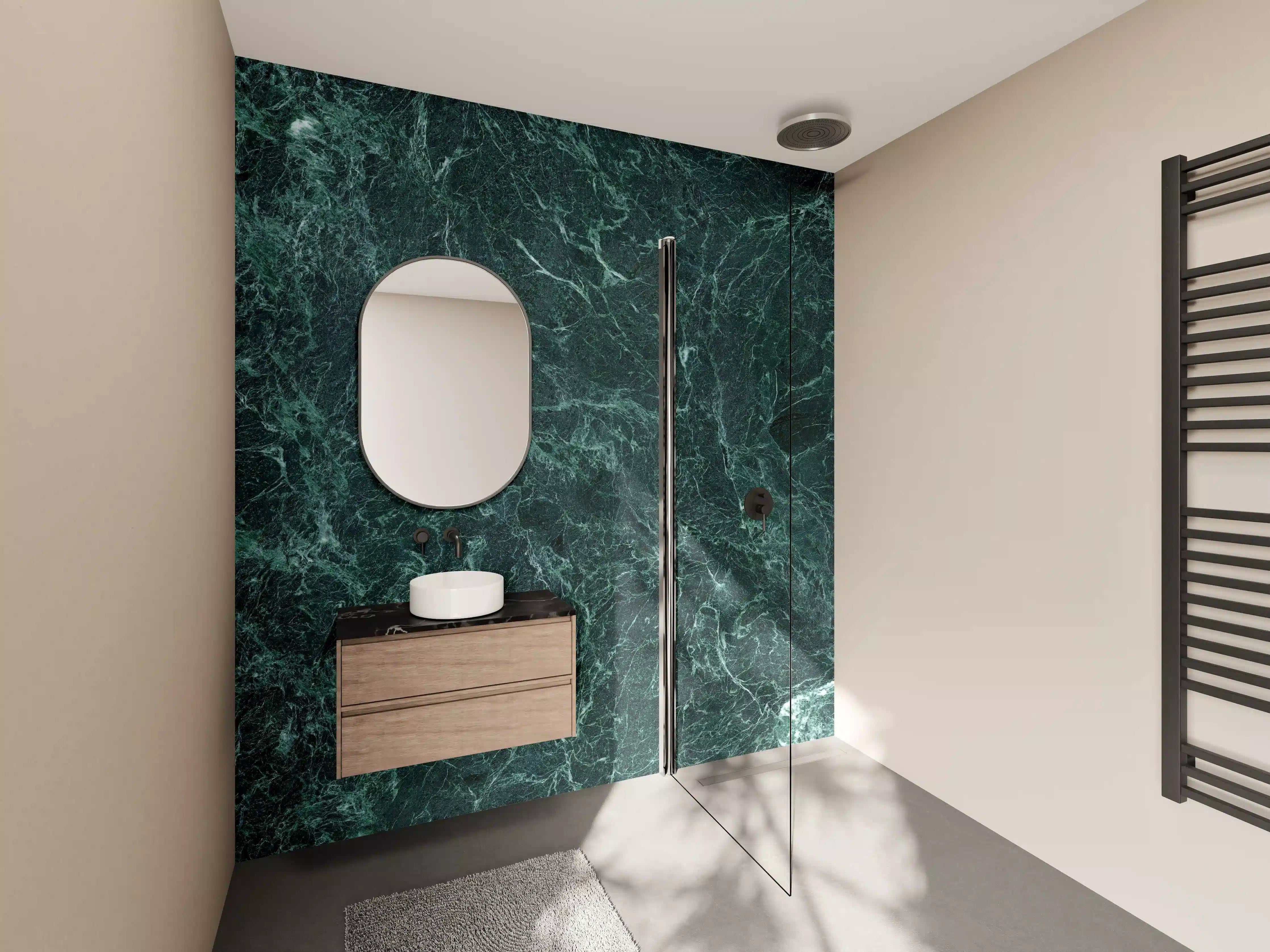 Wandverkleidung Bad - Grauer Marmor-Details