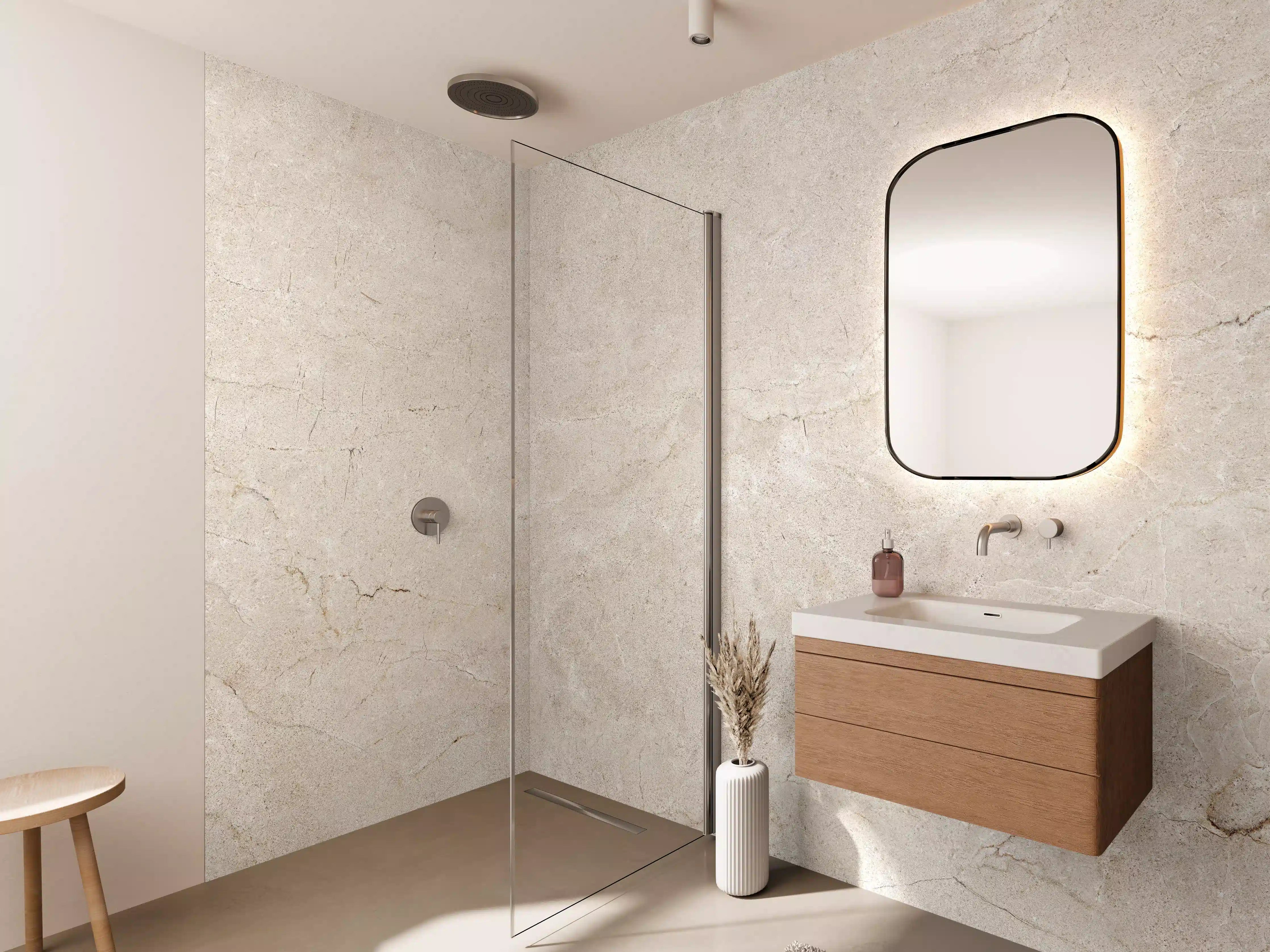 Wandverkleidung Bad - Grauer Marmor auf steinigem Hintergrund